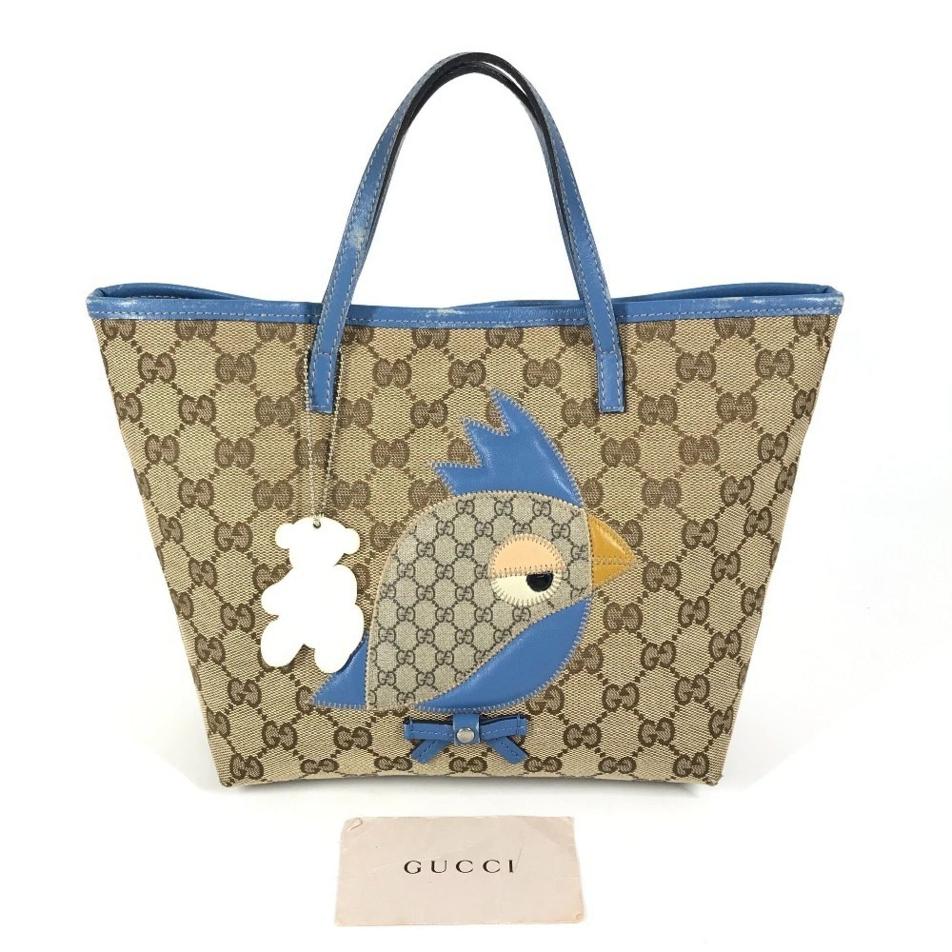 Gucci Gg Canvas Beige Blue Gg Canvas Leather Handbag Tote Bag