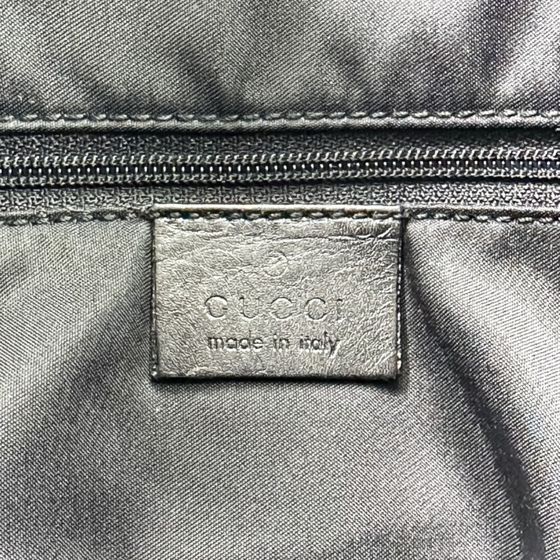 Gucci Black Leather Gg Canvas Handbag Shoulder Bag