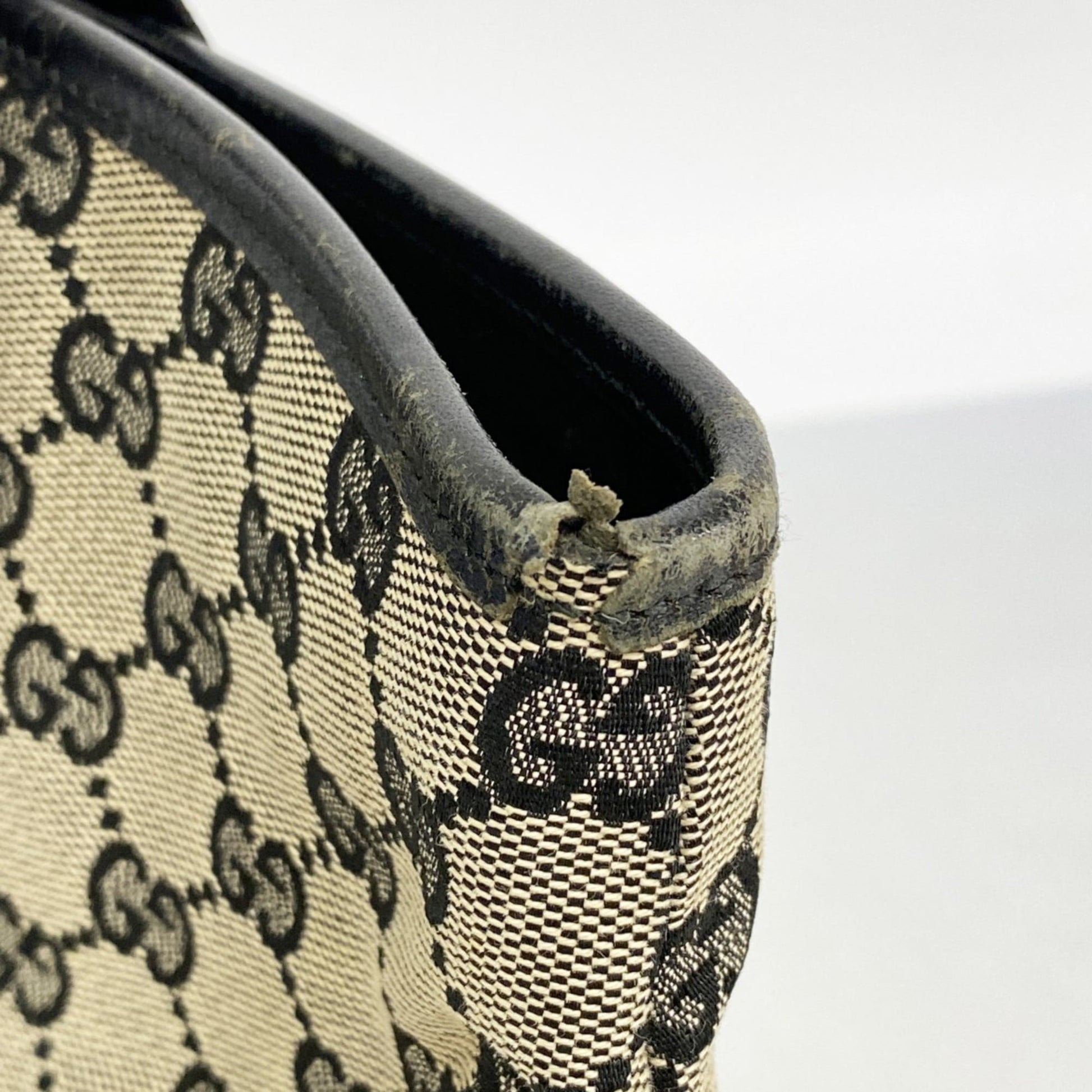 Gucci Beige Black Canvas Tote Bag
