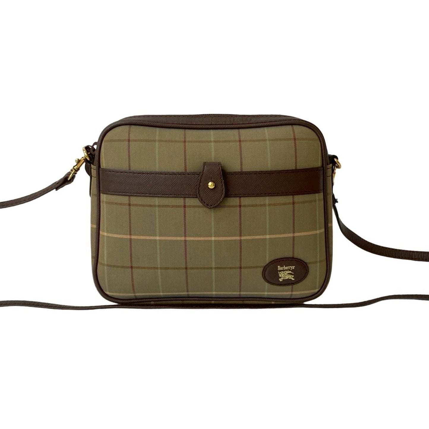 Burberry Khaki Shoulder Bag Leather Canvas Brown