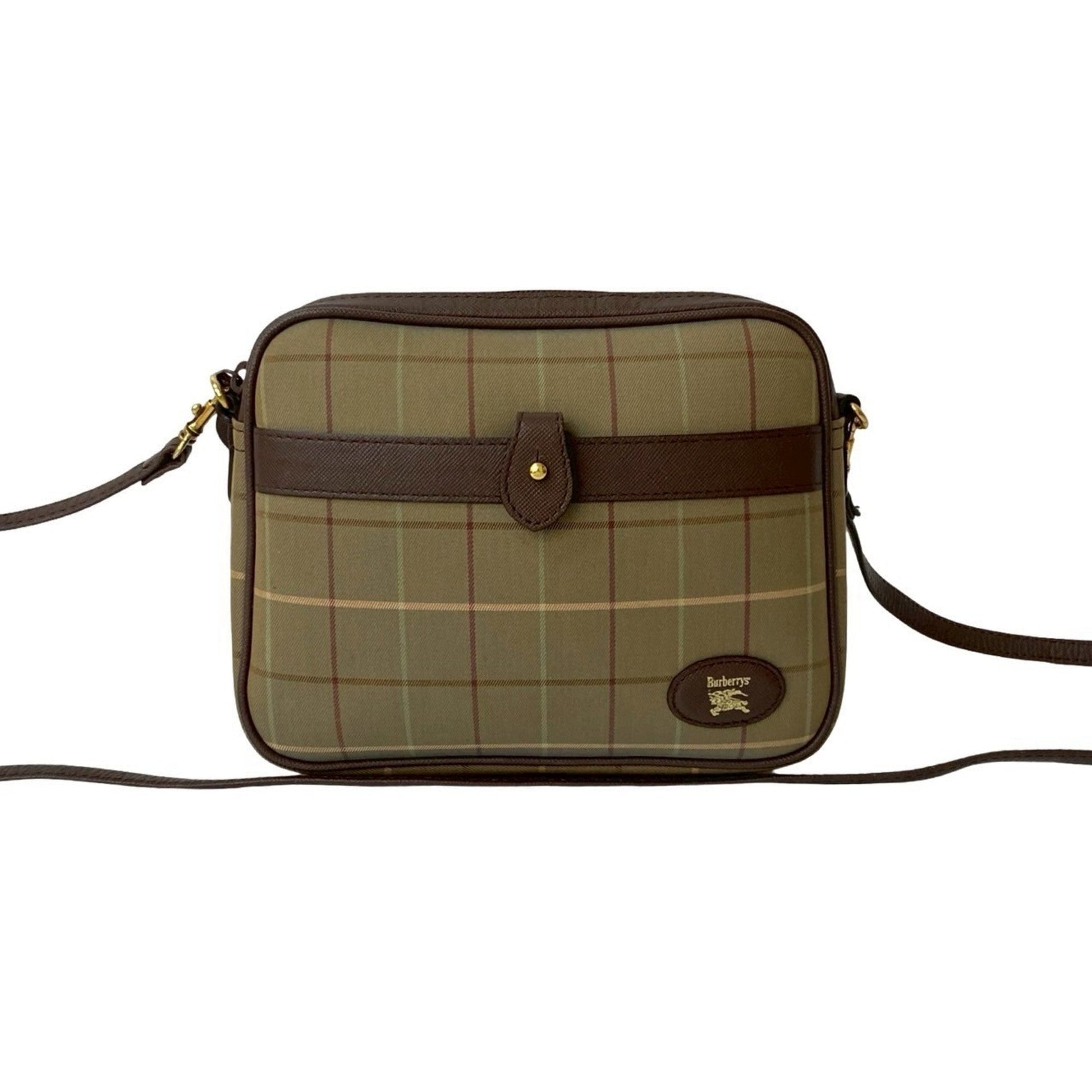 Burberry Khaki Shoulder Bag Leather Canvas Brown