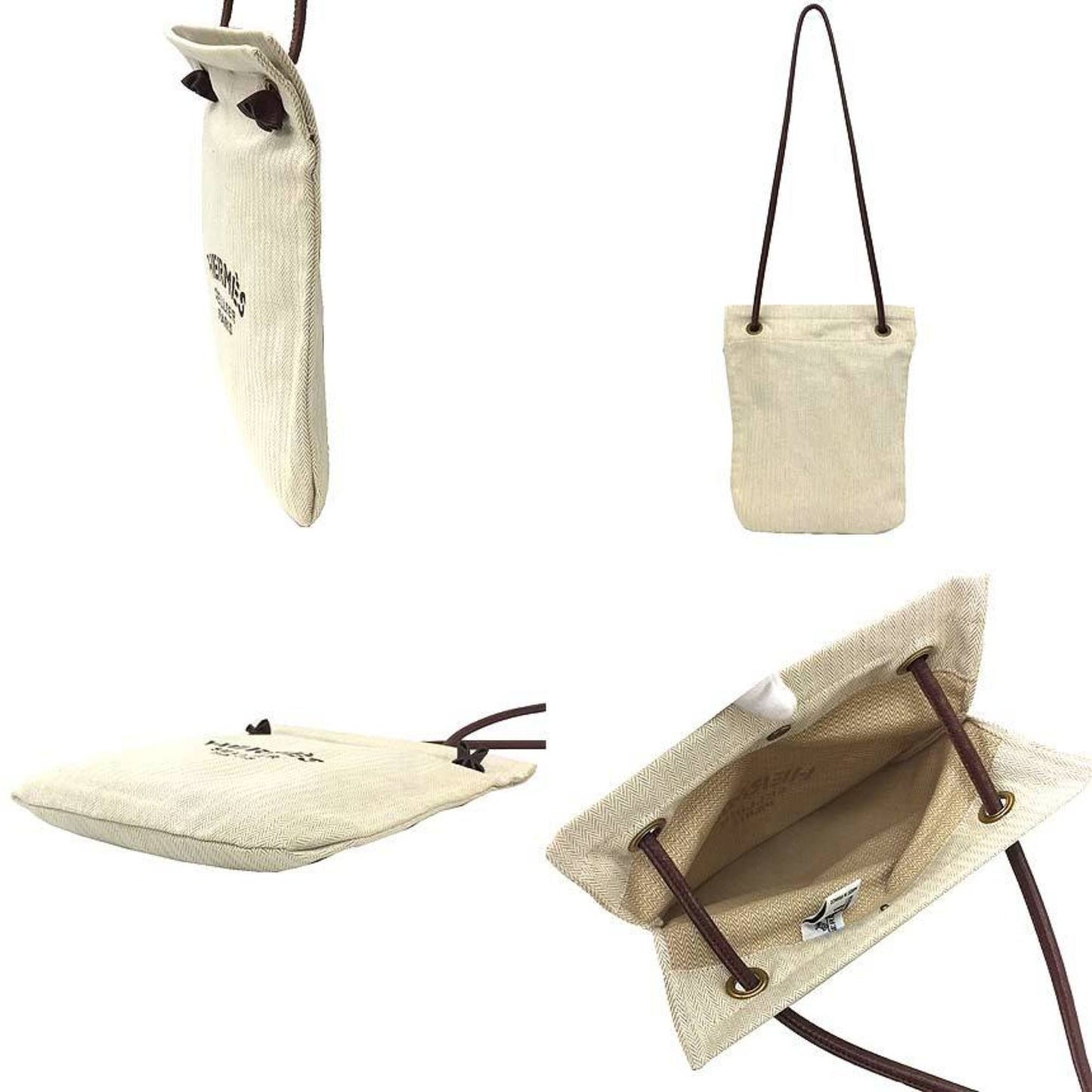 Hermes Dark Natural Cotton Shoulder Bag Brown