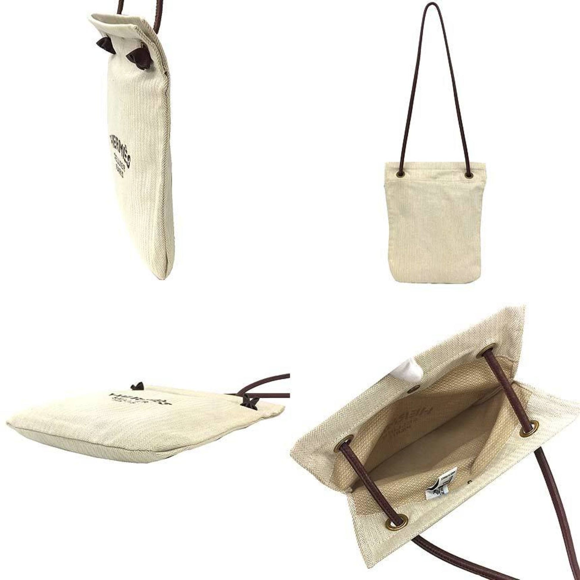 Hermes Dark Natural Cotton Shoulder Bag Brown
