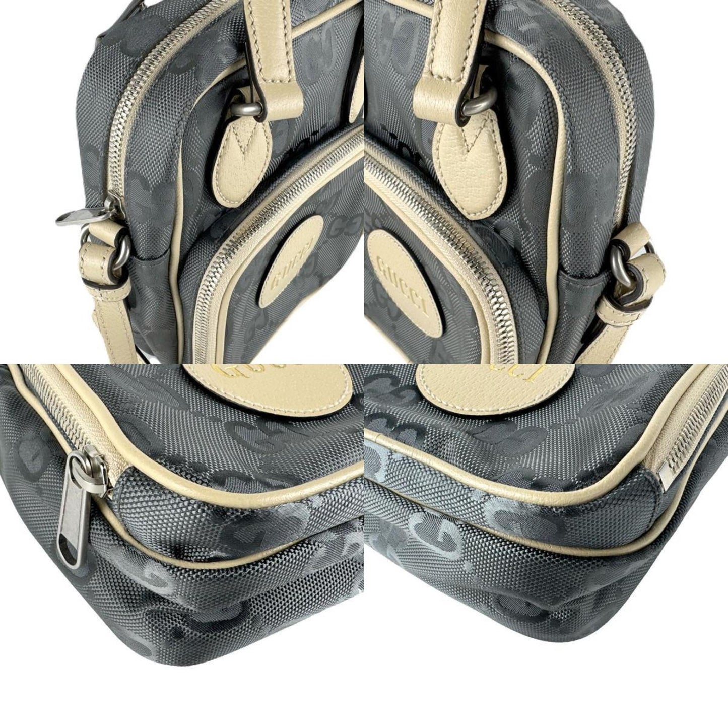Gucci Beige Gray Nylon Leather Handbag Shoulder Bag