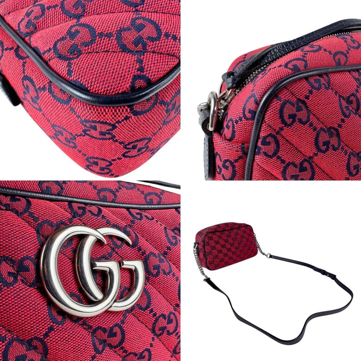 Gucci Navy Red Color Gg Canvas Leather Shoulder Bag