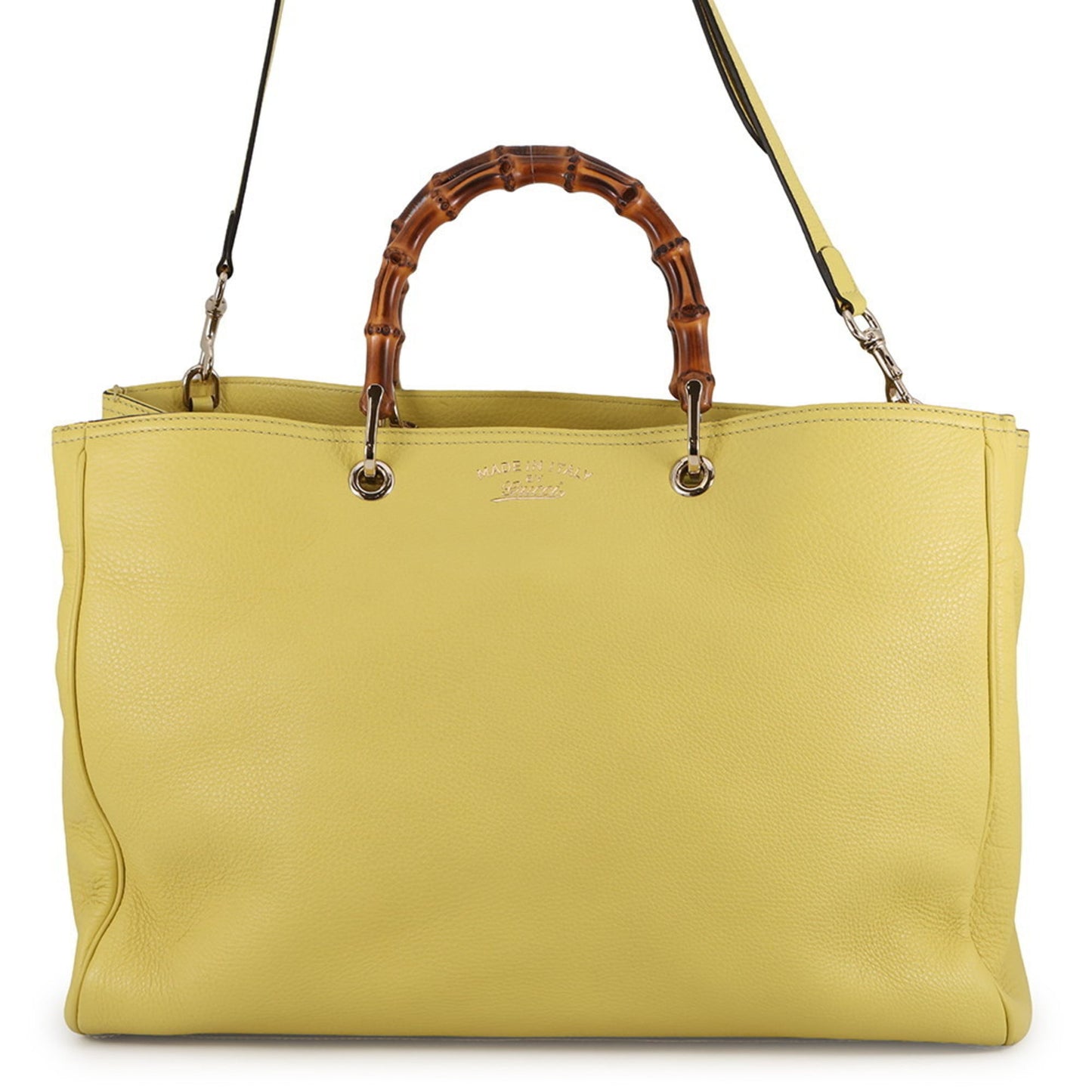 Gucci Beige Champagne Gold Yellow Bamboo Leather Tote Bag