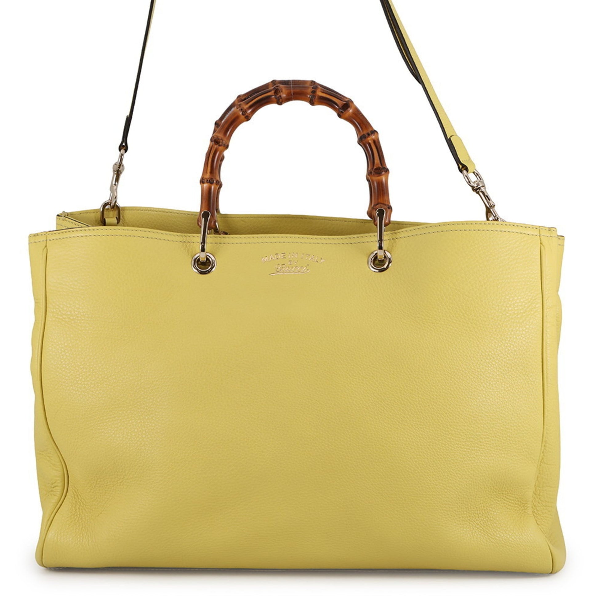 Gucci Beige Champagne Gold Yellow Bamboo Leather Tote Bag