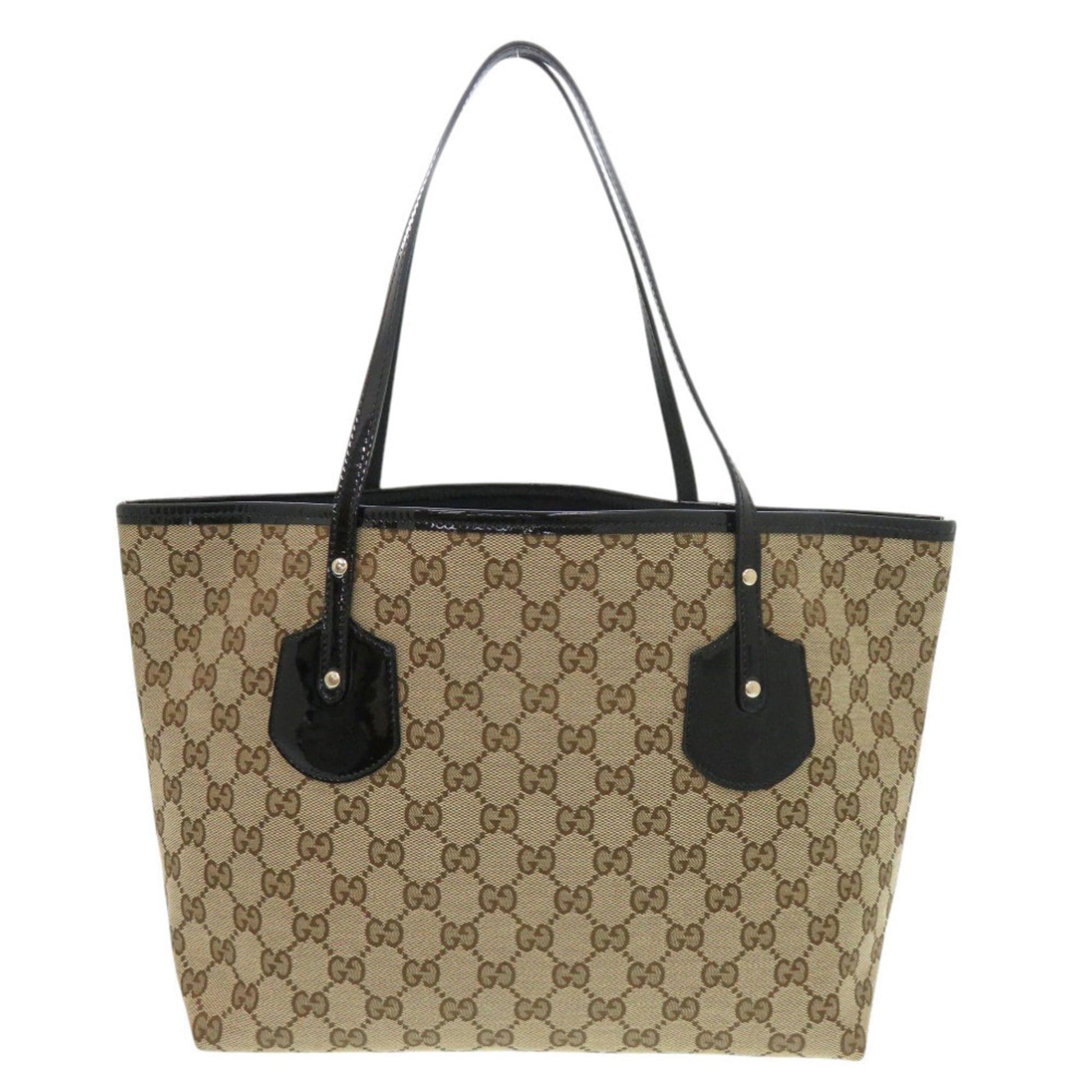 Gucci Beige Black Gg Canvas Tote Bag
