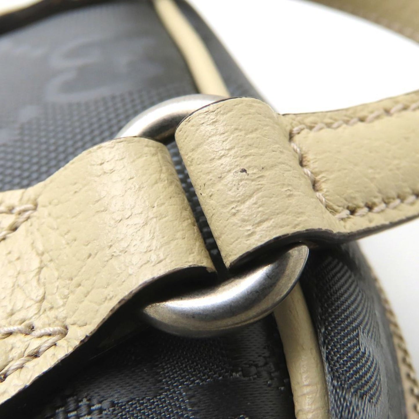 Gucci Beige Gray Nylon Leather Shoulder Bag