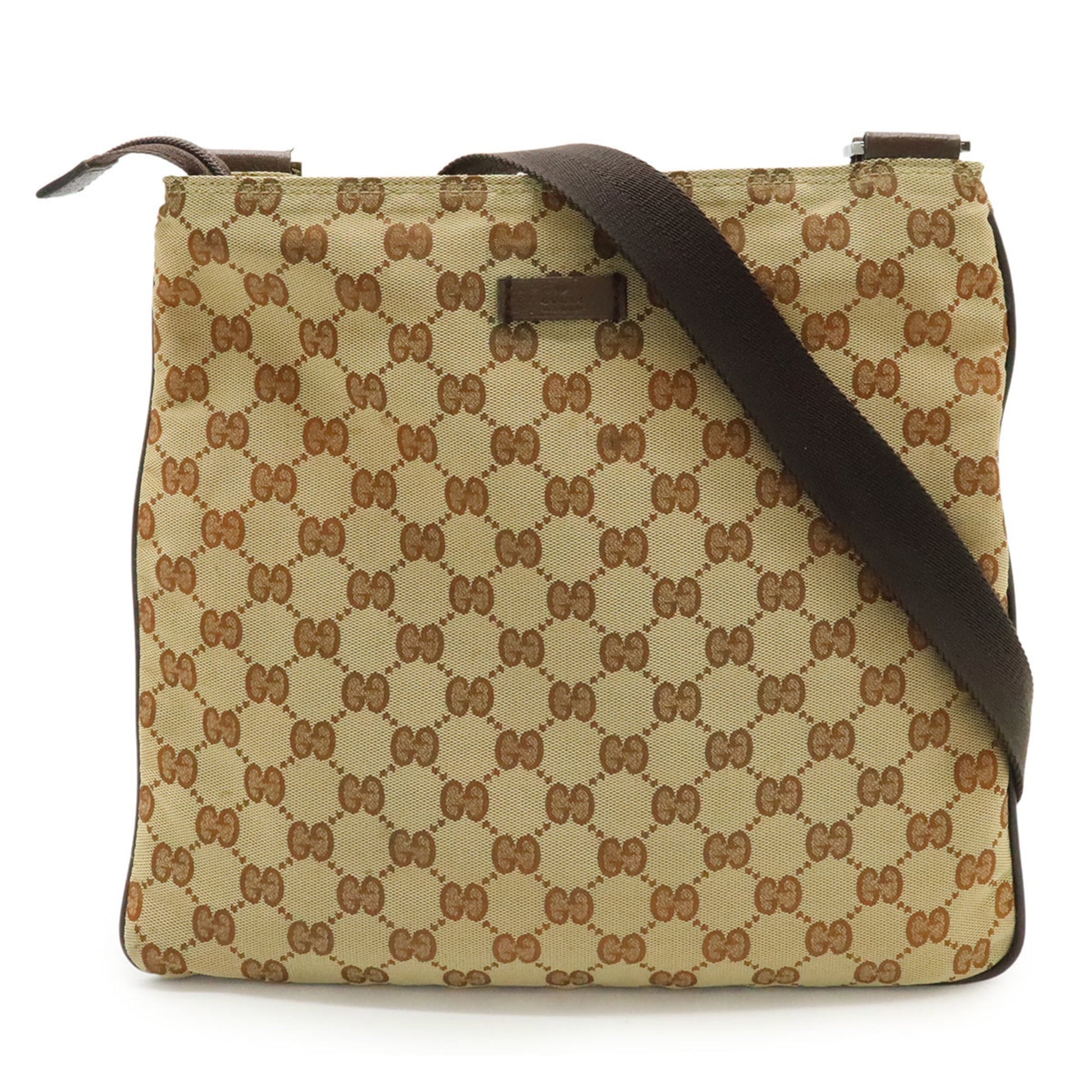 Gucci Beige Black Brown Dark Brown Nylon Canvas Shoulder Bag