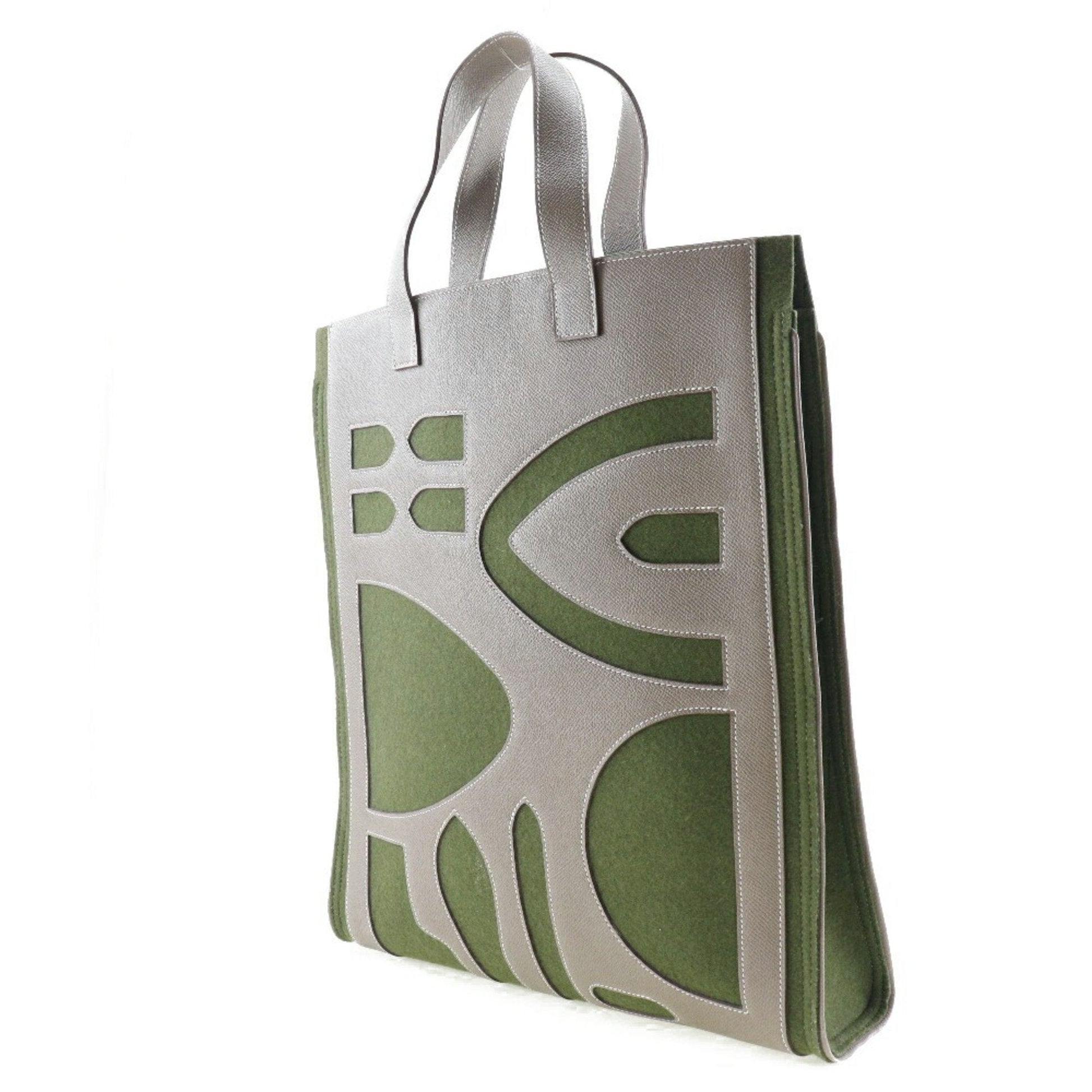 Hermes Petit Etoupe Felt Tote Bag Brown Green Gray