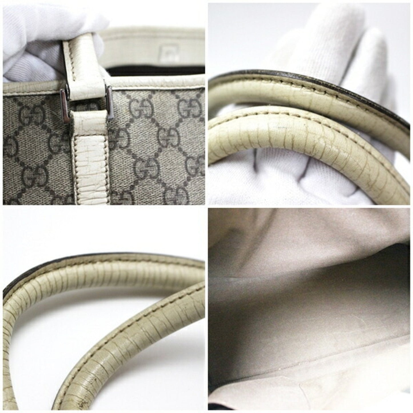 Gucci Beige Brown Dark Brown Leather Tote Bag