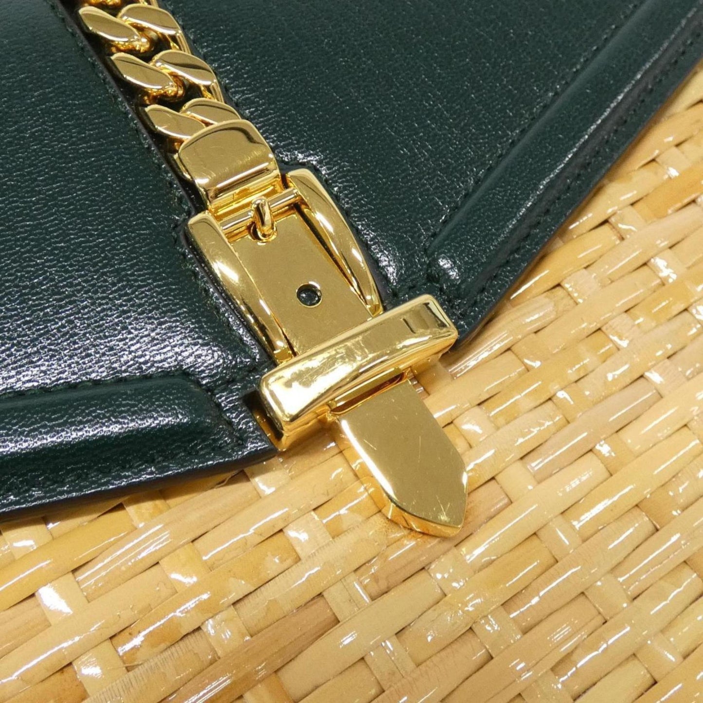 Gucci Beige Green Leather Handbag