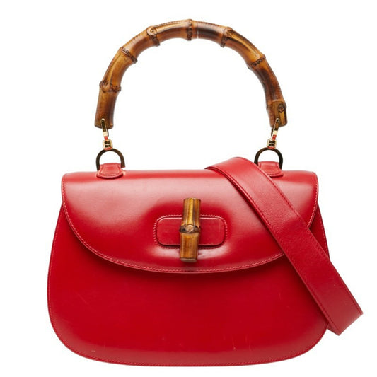 Gucci Bamboo Red Color Leather Handbag Shoulder Bag