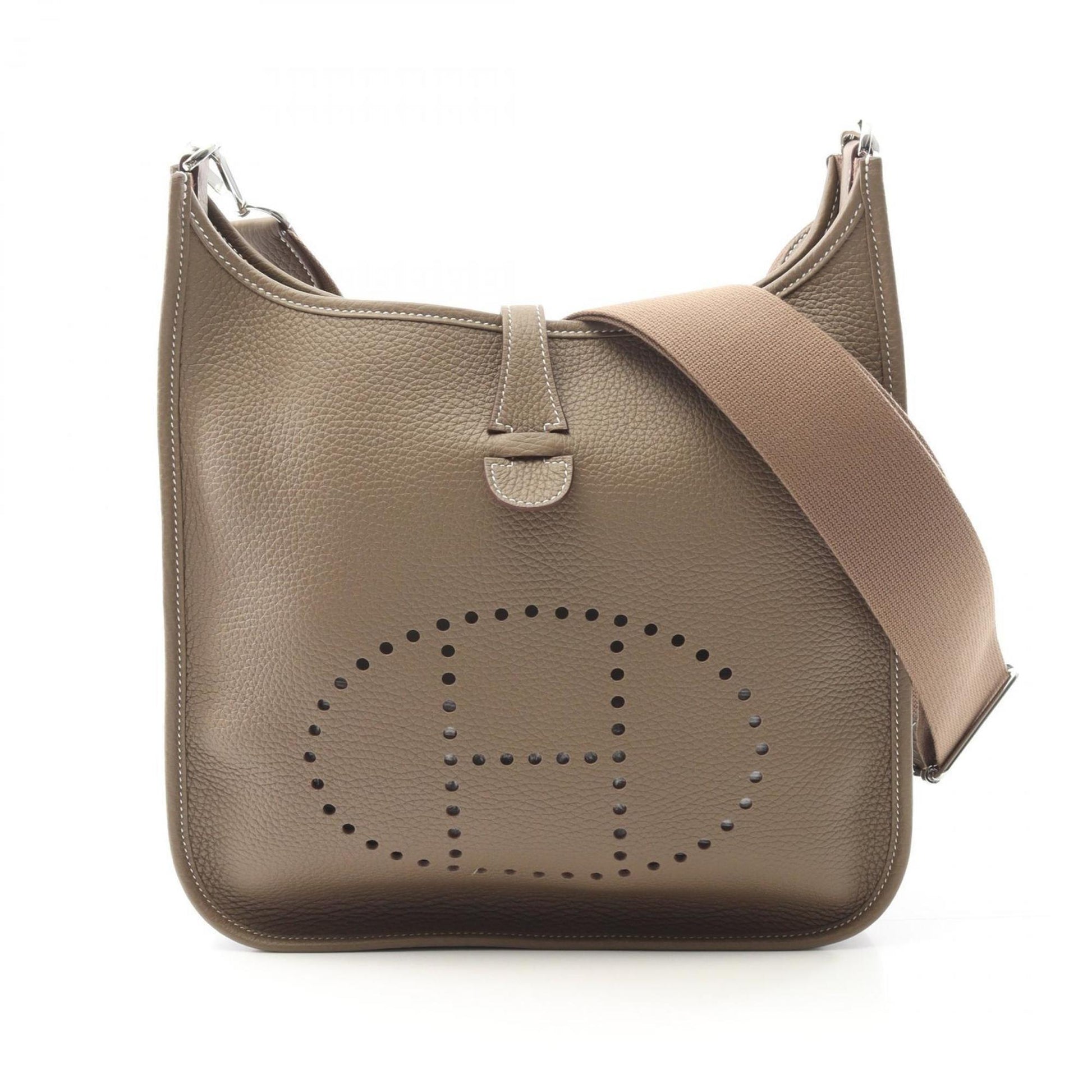 Hermes Etoupe Taurillon Clemence Shoulder Bag Leather Brown Gray