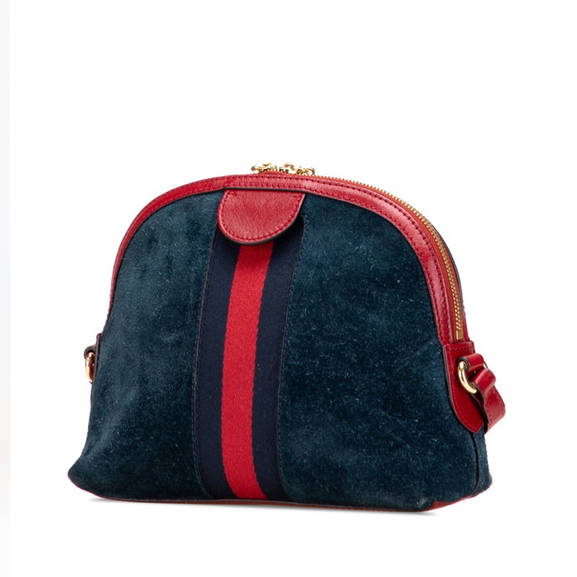 Gucci Blue Red Color Suede Leather Shoulder Bag