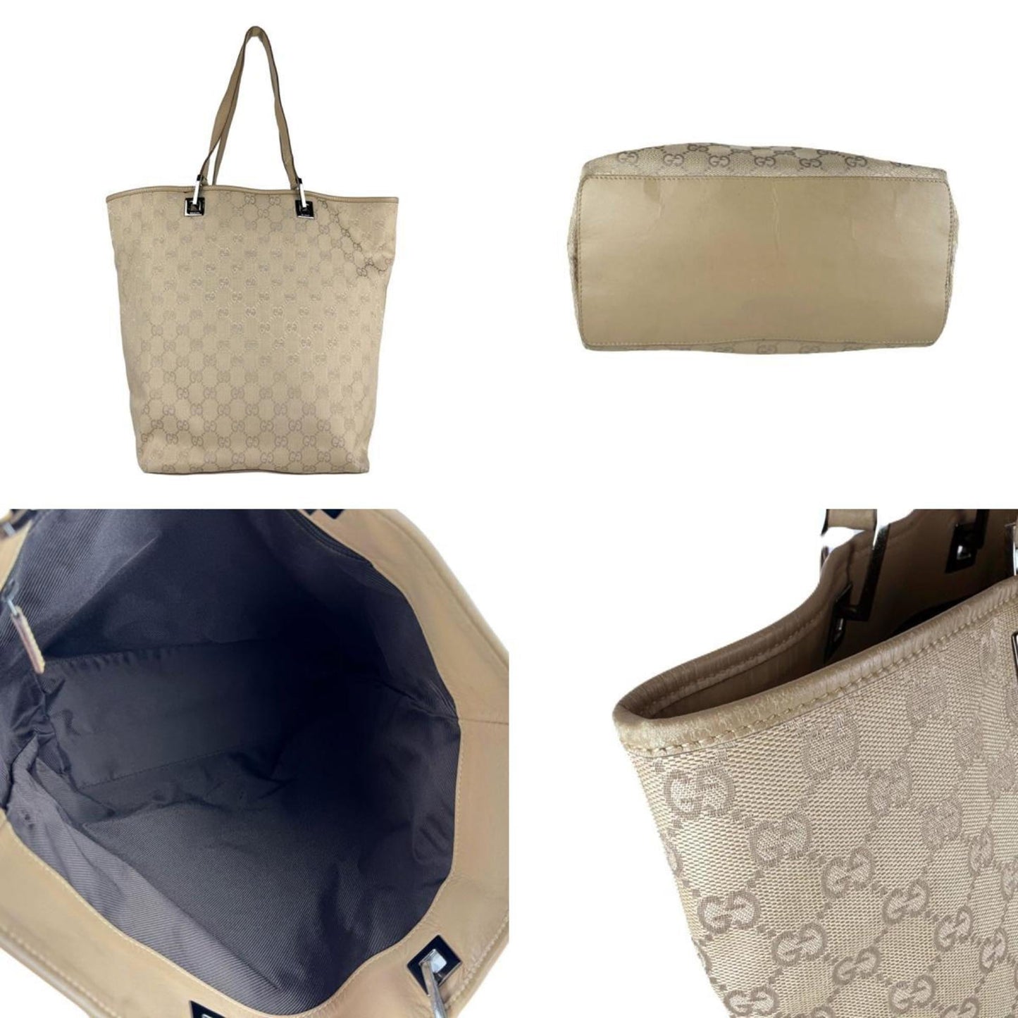 Gucci Beige Gg Canvas Leather Shoulder Bag Tote Bag