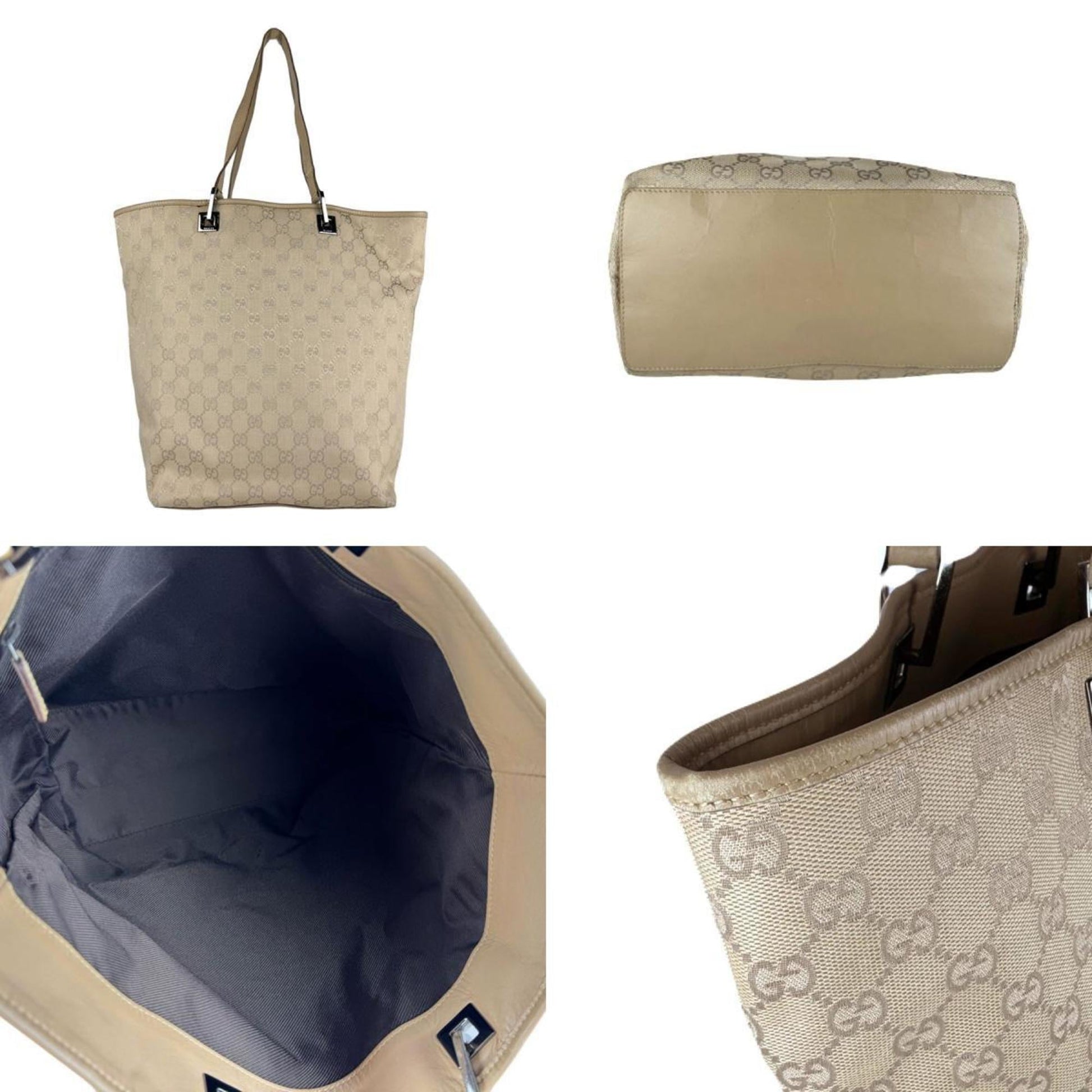 Gucci Beige Gg Canvas Leather Shoulder Bag Tote Bag