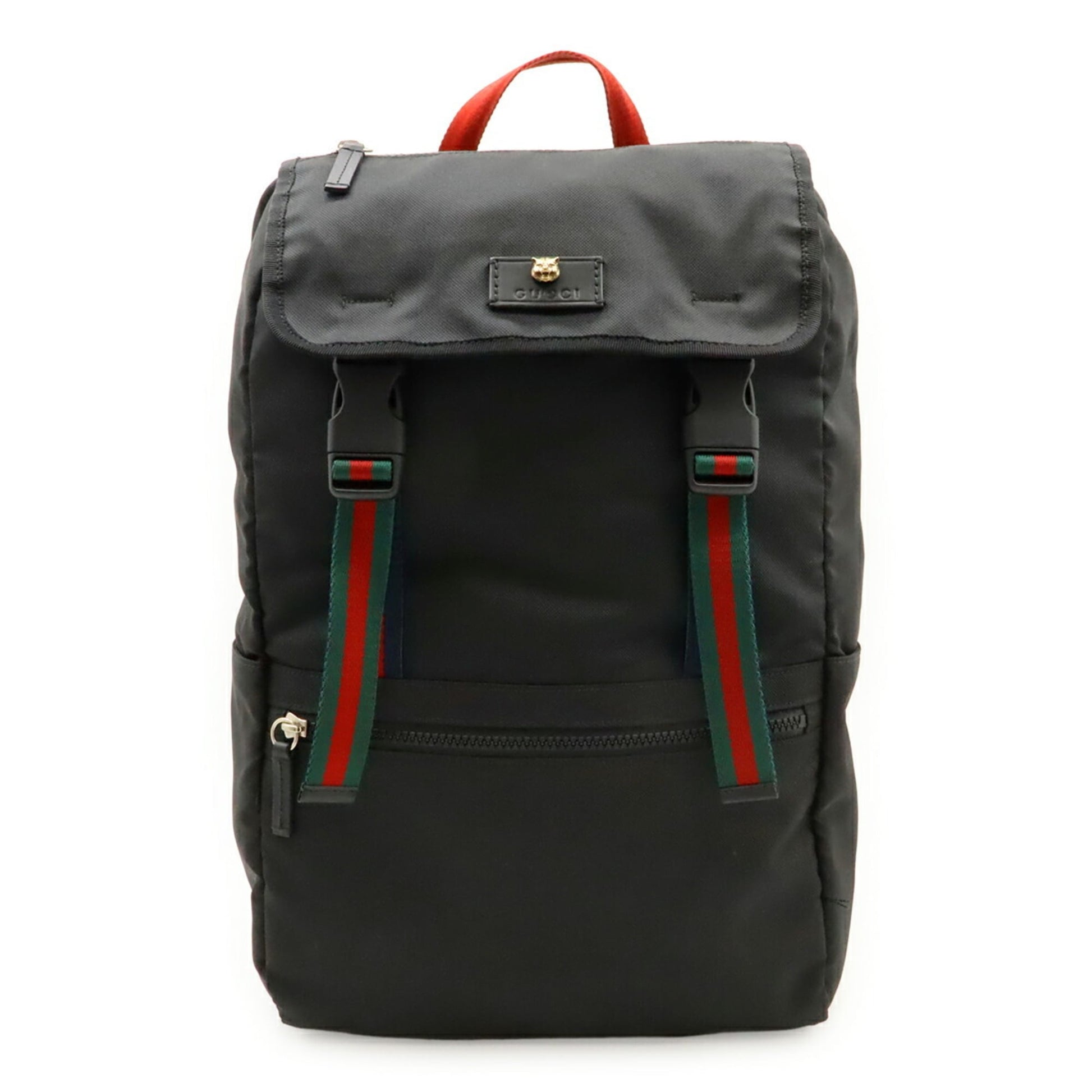 Gucci Black Green Navy Red Color Canvas Leather Backpack