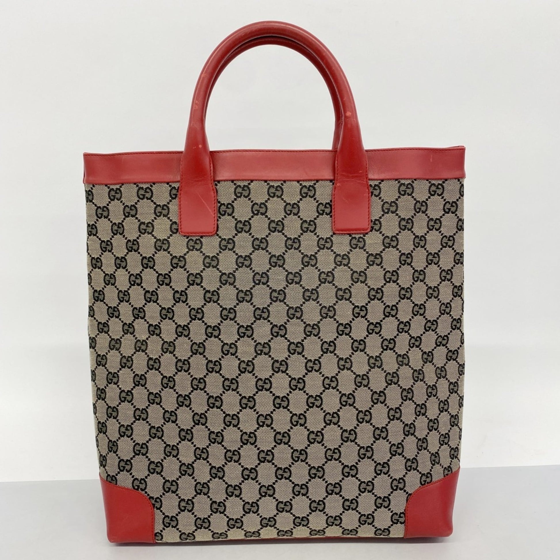 Gucci Beige Black Red Color Canvas Tote Bag