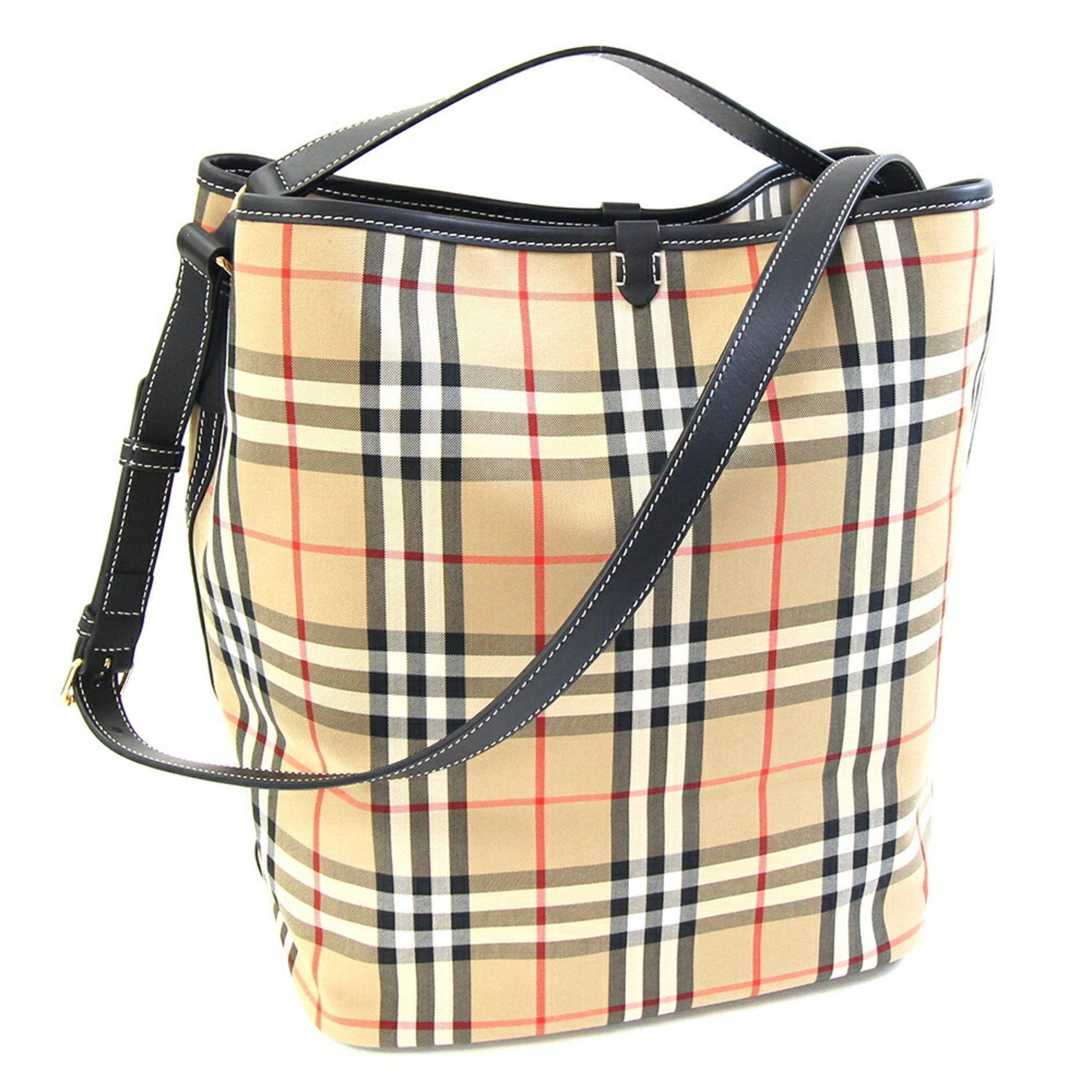 Burberry Shoulder Bag Leather Canvas Black