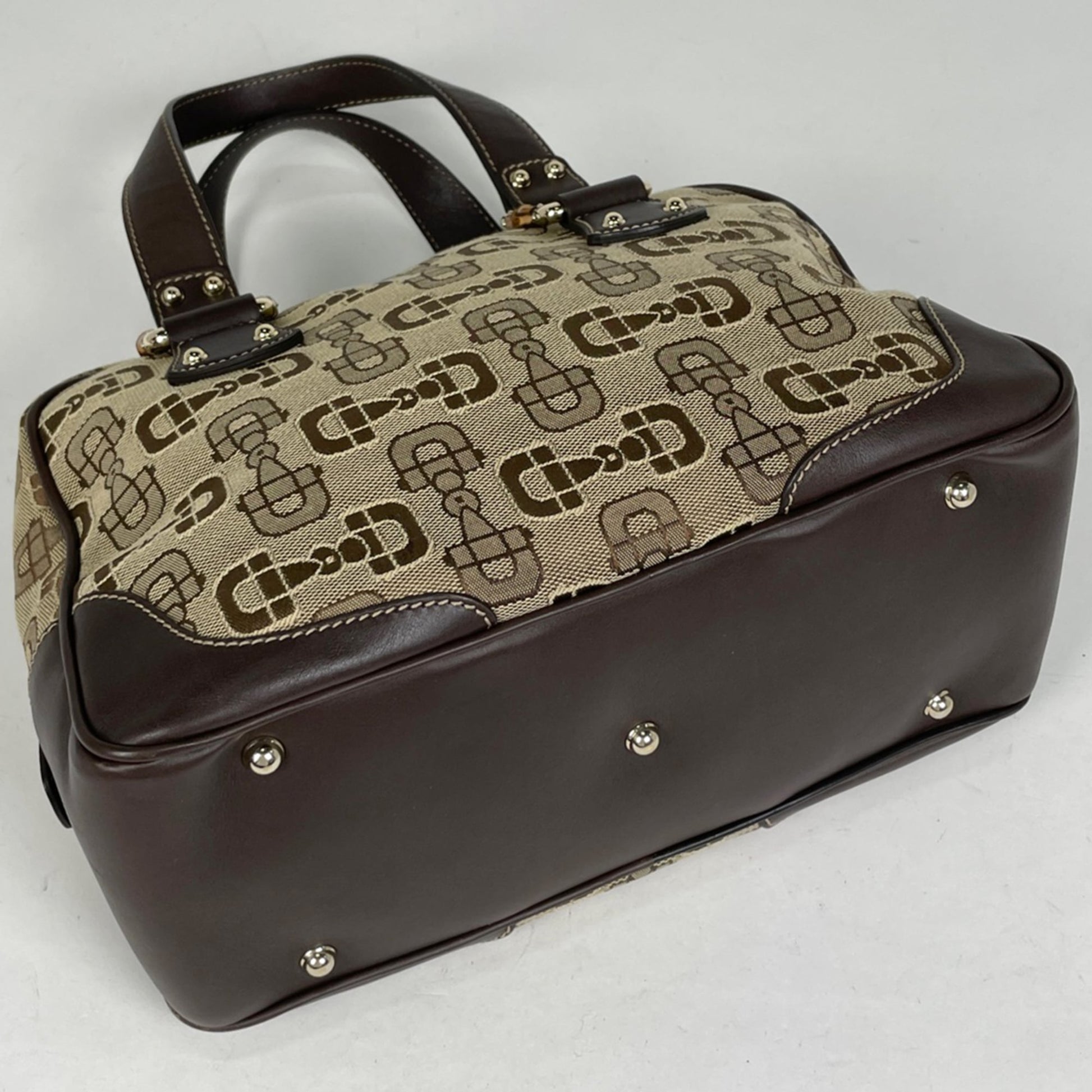 Gucci Brown Leather Canvas Handbag