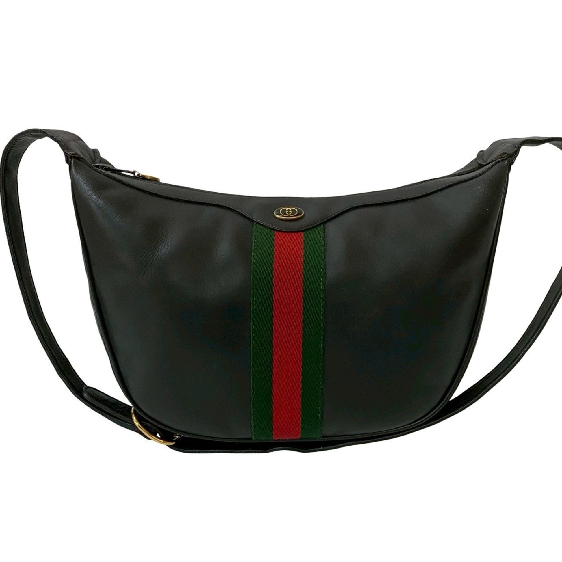 Gucci Black Green Red Color Leather Pochette Shoulder Bag