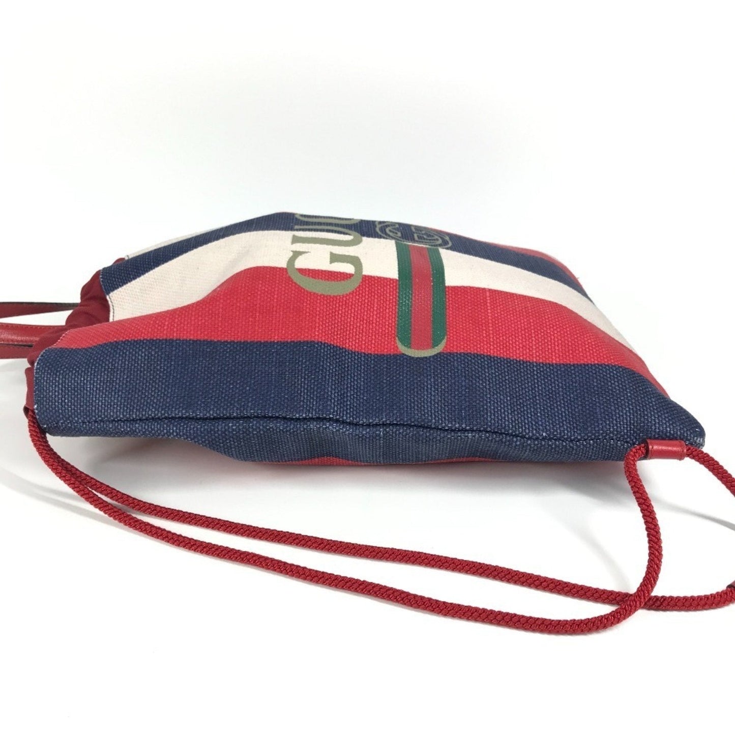 Gucci Navy Red Color White Leather Canvas Backpack Handbag Tote Bag