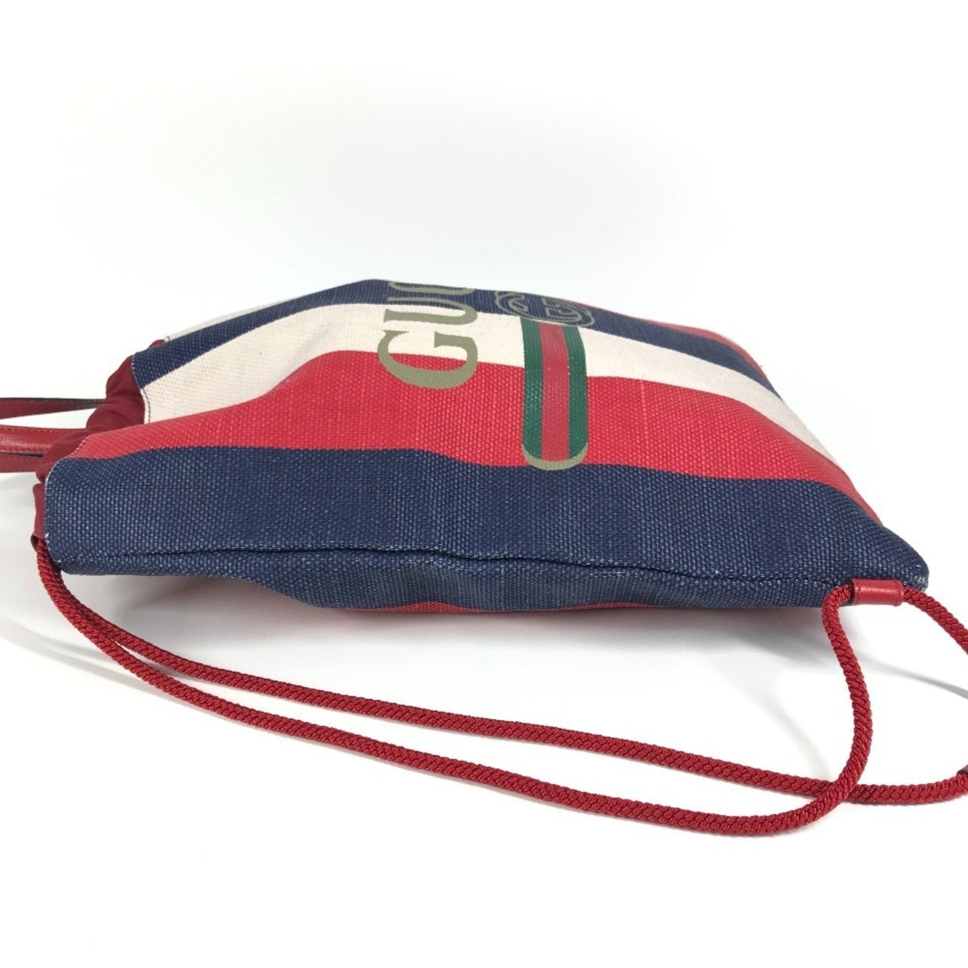 Gucci Navy Red Color White Leather Canvas Backpack Handbag Tote Bag