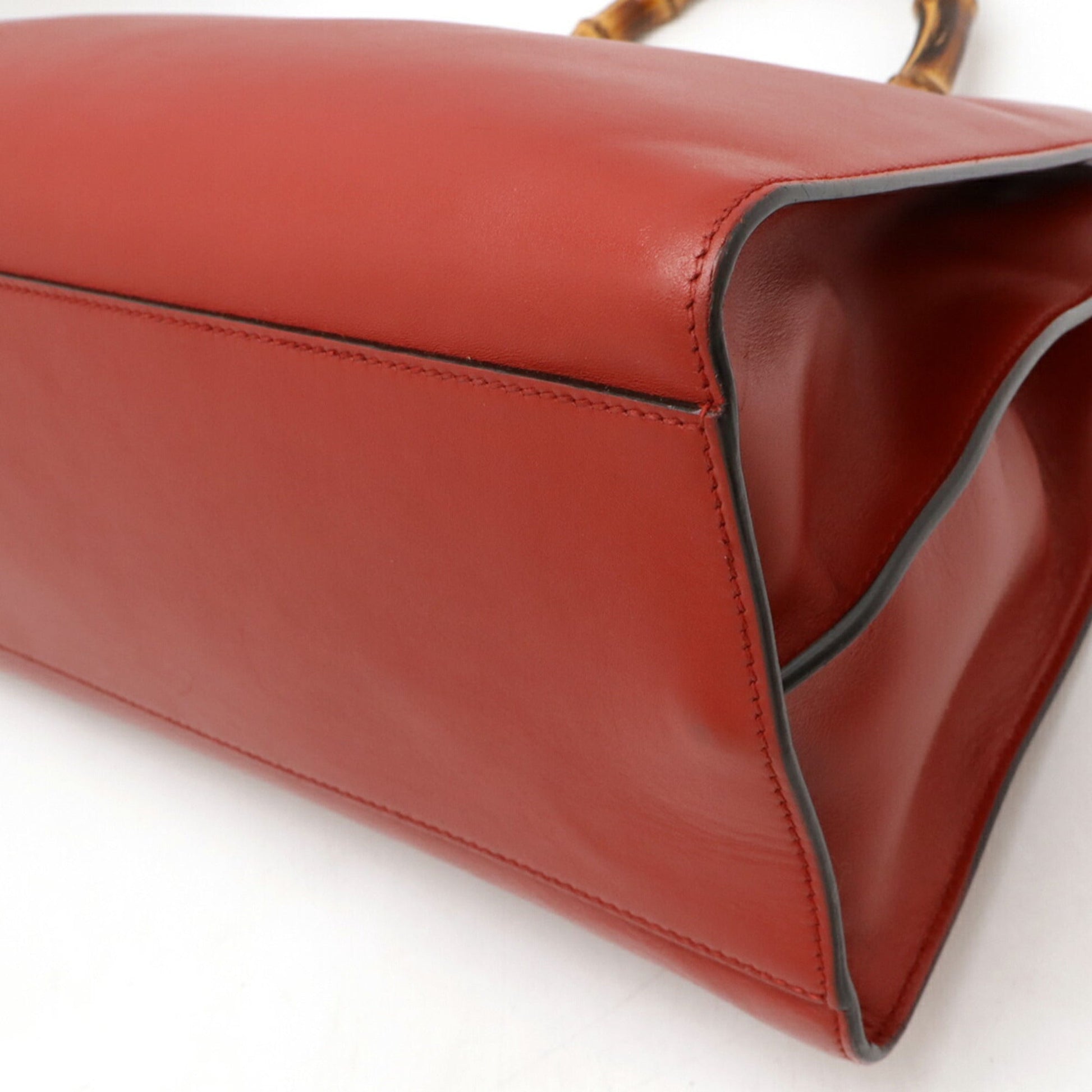 Gucci Red Color Bamboo Leather Handbag Shoulder Bag