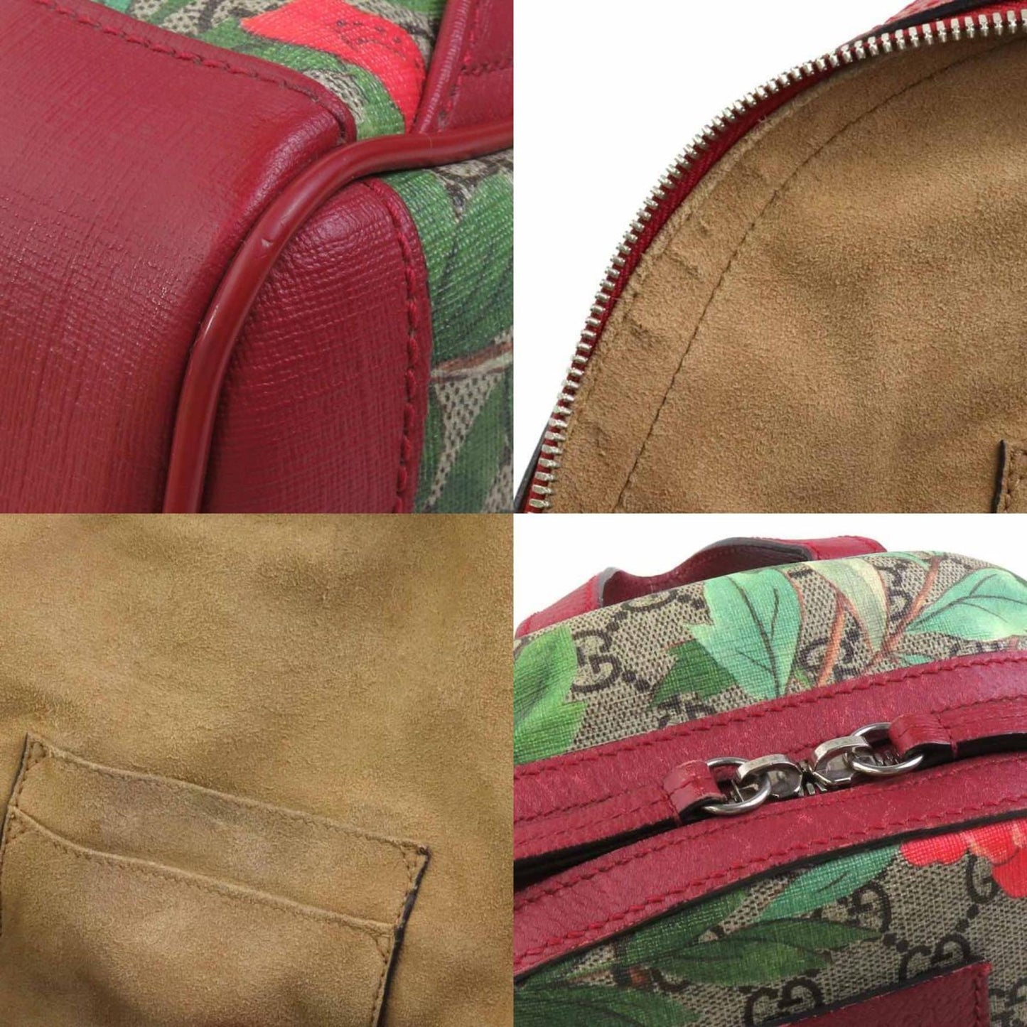 Gucci Beige Brown Multi-Color Red Color Gg Supreme Canvas Leather Backpack