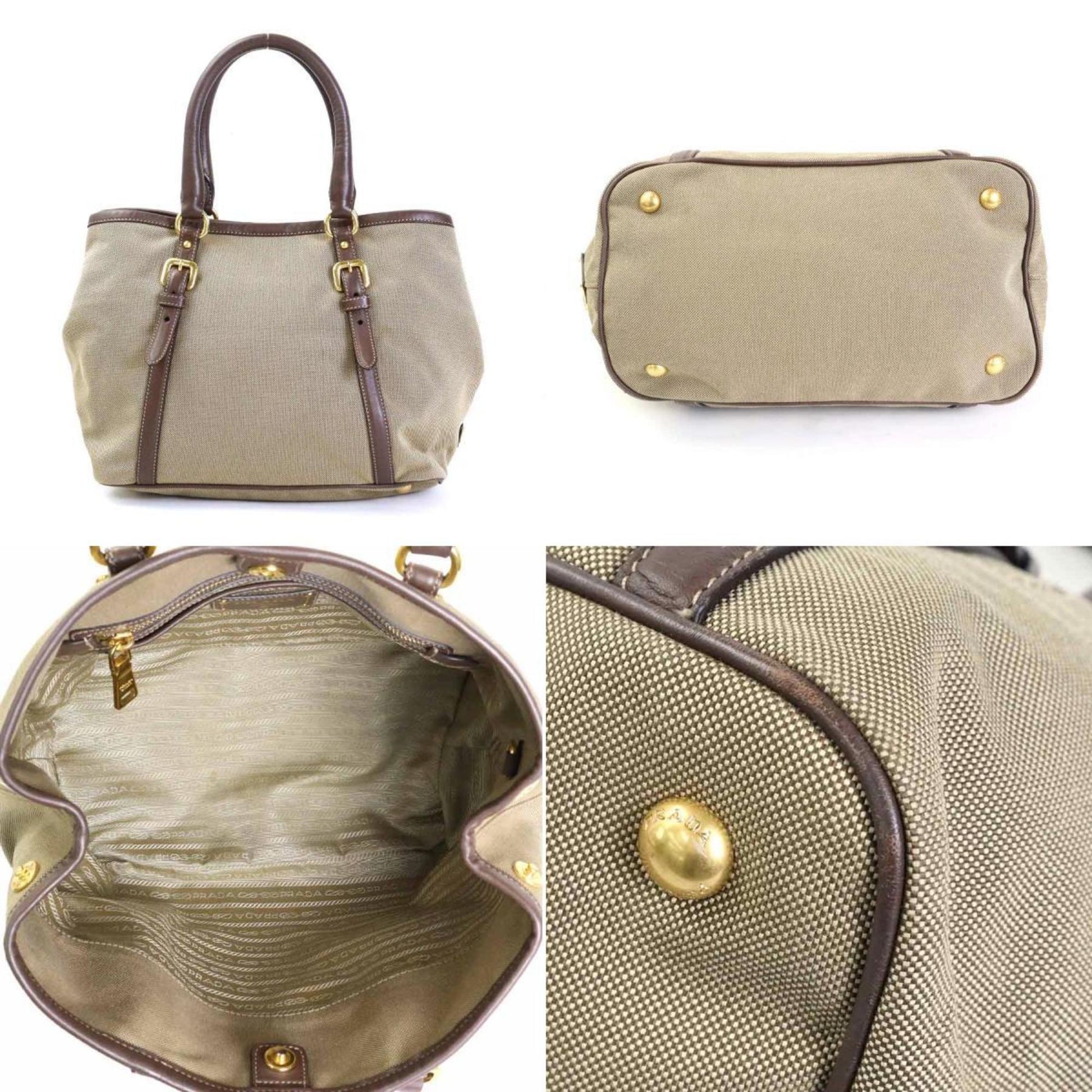 Prada Handbag Shoulder Bag Ladies Leather Canvas Brown