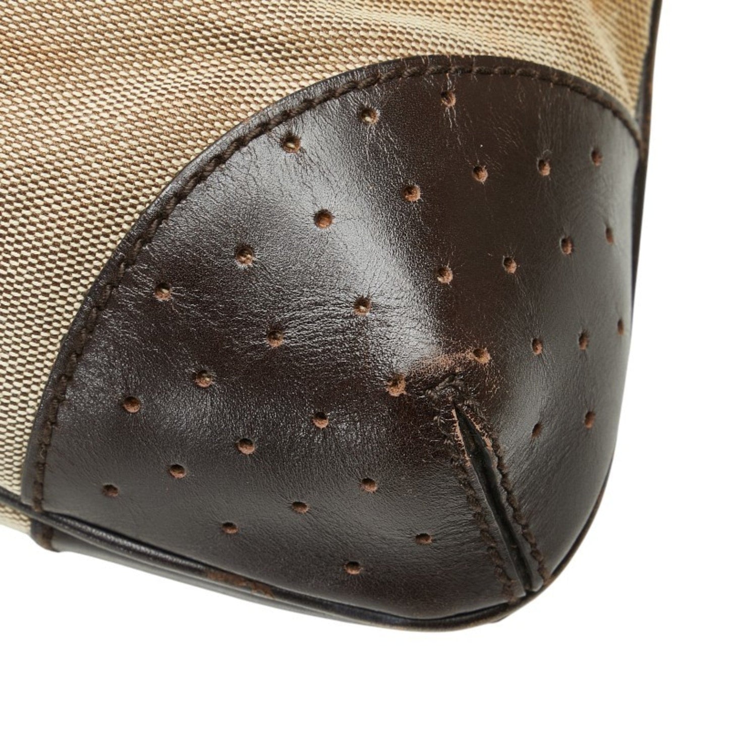 Gucci Beige Brown Canvas Leather Handbag