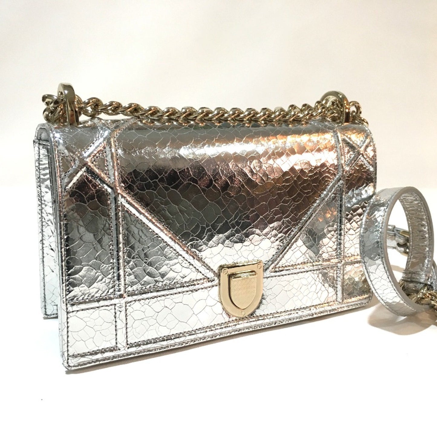Dior Handbag Christian Shoulder Bag 2 Leather Silver