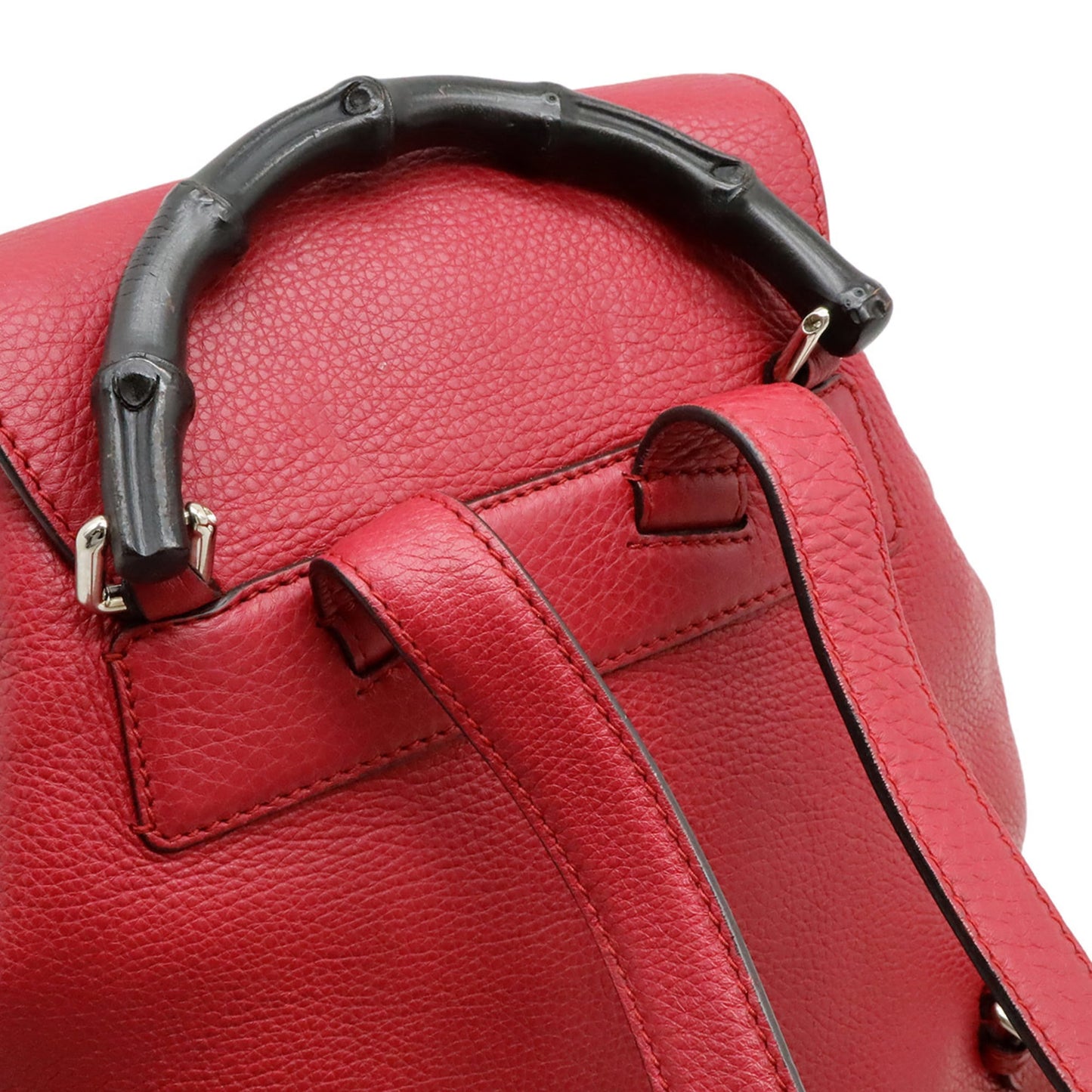 Gucci Red Color Bamboo Leather Backpack Shoulder Bag