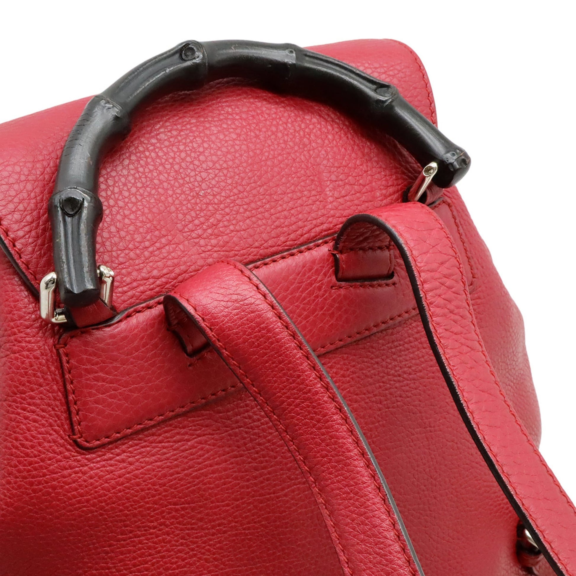 Gucci Red Color Bamboo Leather Backpack Shoulder Bag