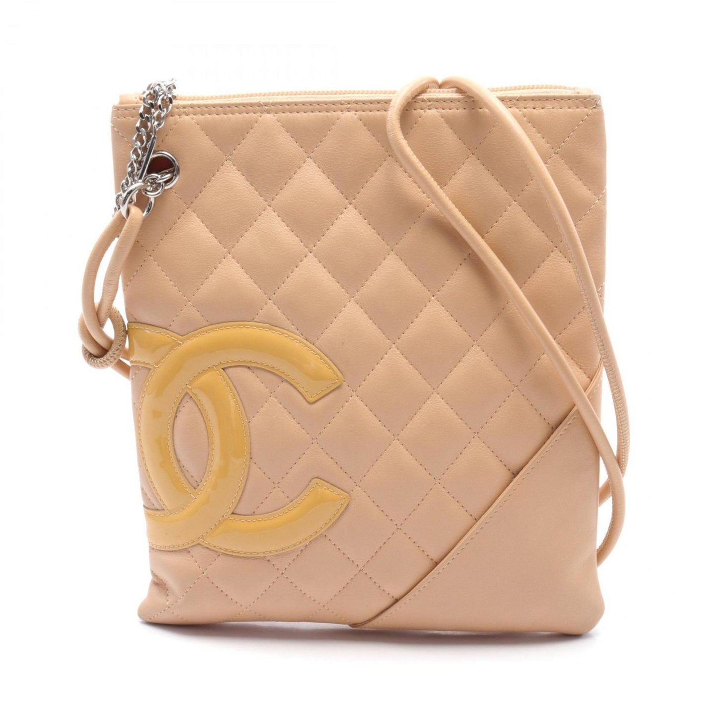 CHANEL Cambon Line Shoulder Bag, Leather, Patent Women's, Beige, A29793