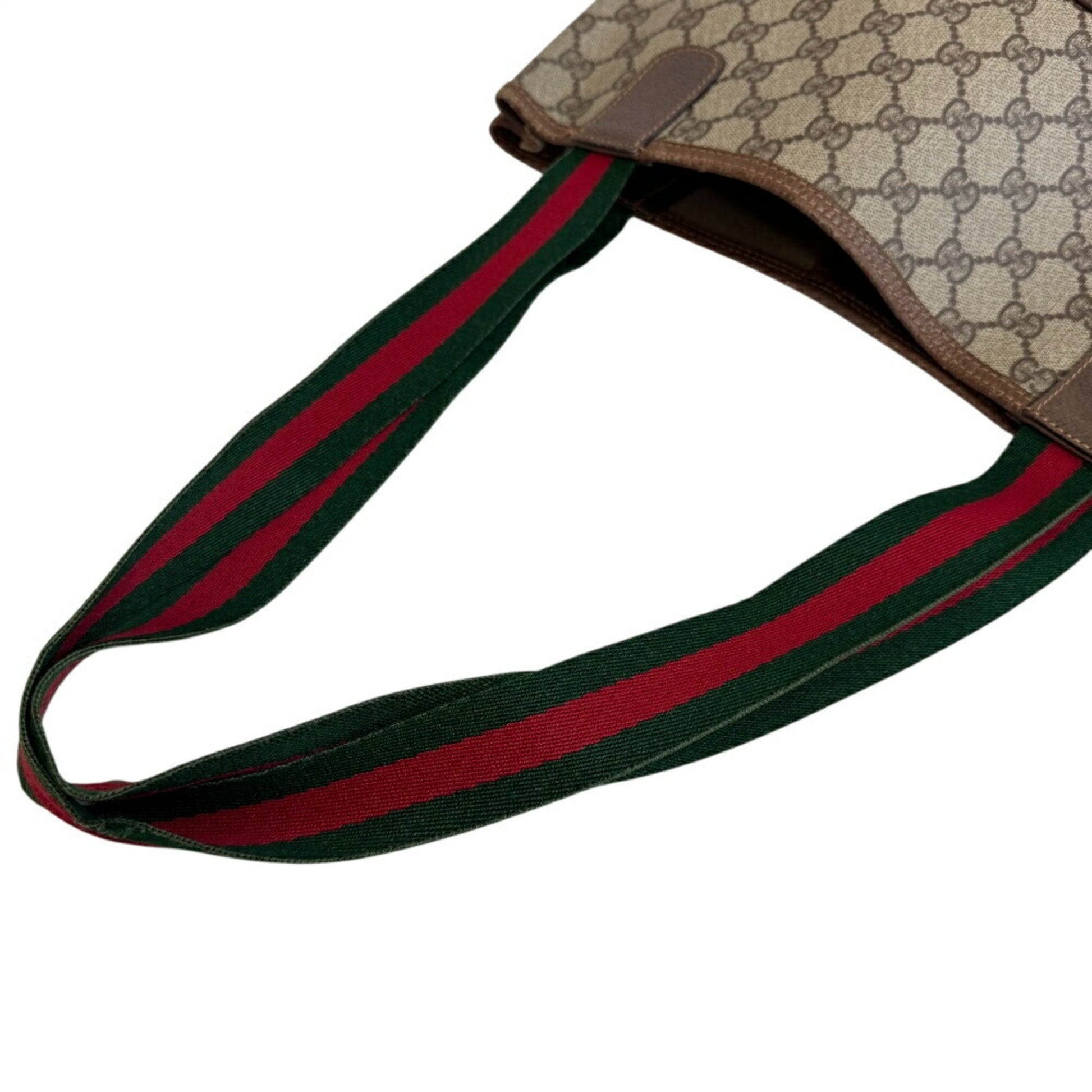 Gucci Sherry Line Beige Brown Green Red Color Pvc Canvas Tote Bag