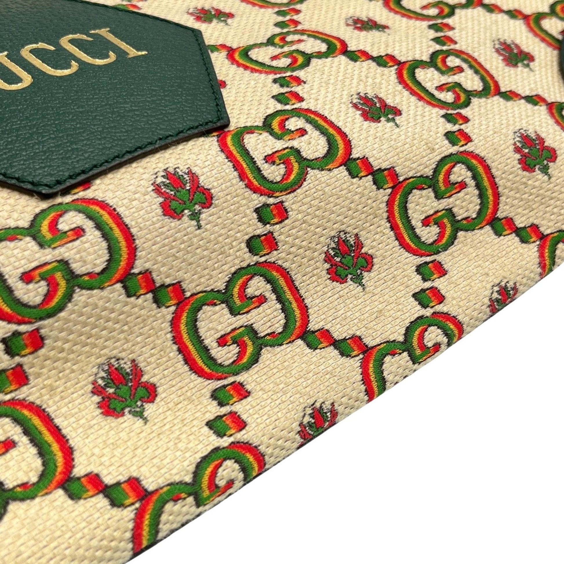 Gucci Green Ivory Canvas Tote Bag