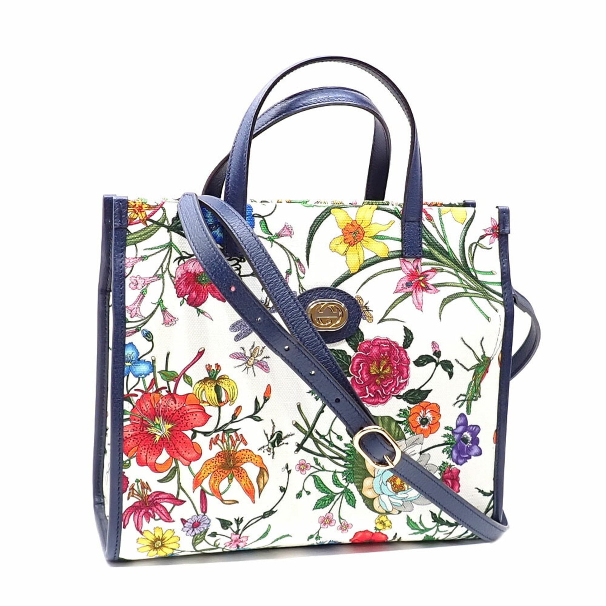 Gucci Multi-Color White Canvas Leather Handbag