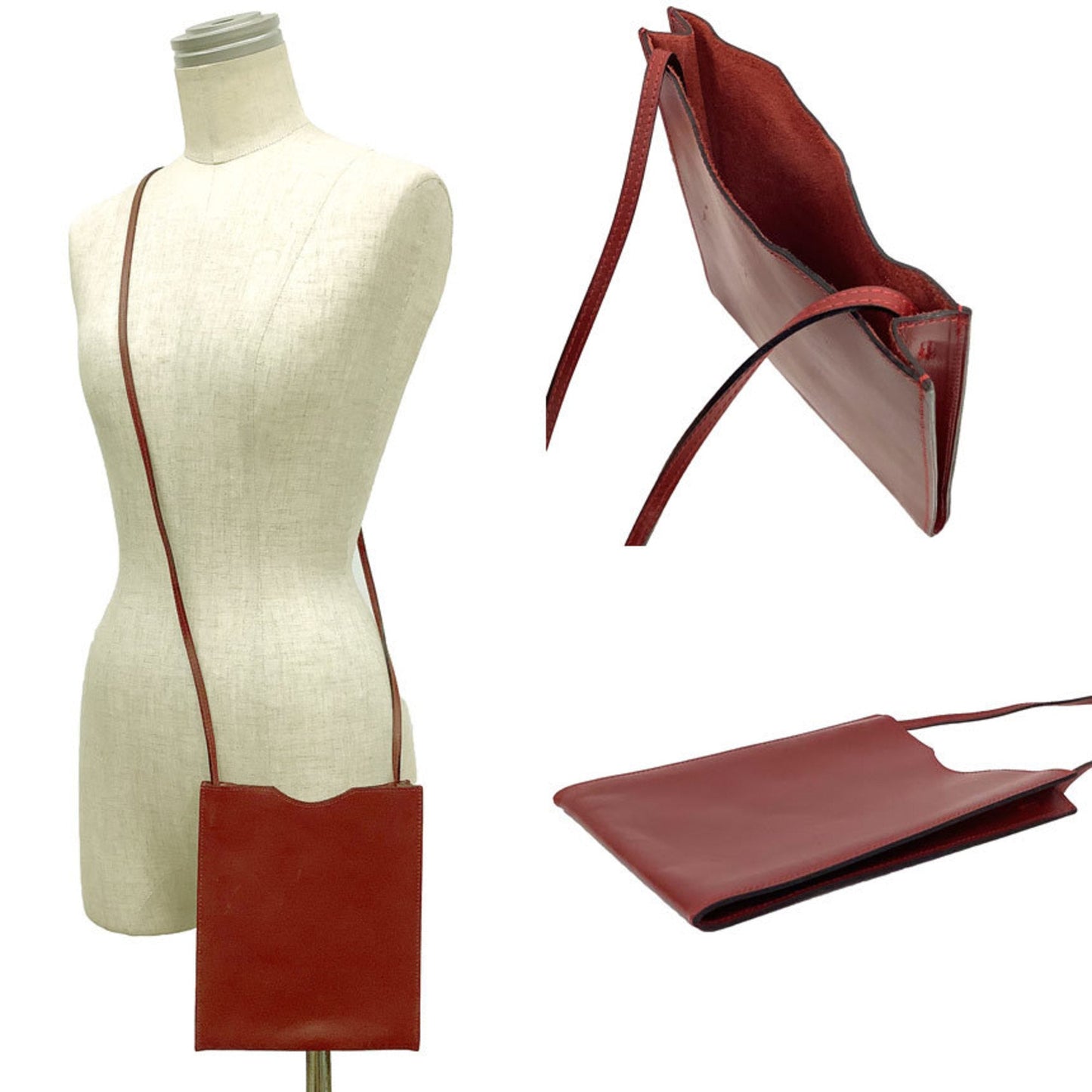 Hermes Onimaitou Bordeaux Color Box Calf Pochette Shoulder Bag Leather Calf Leather Red