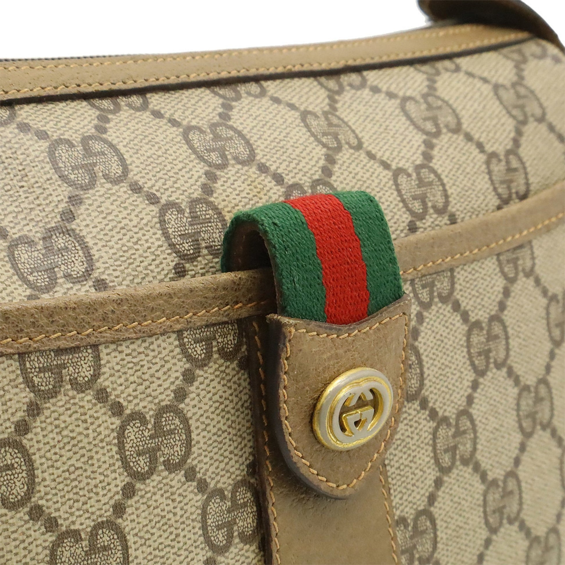 Gucci Sherry Line Beige Brown Green Red Color Pvc Leather Pochette Shoulder Bag