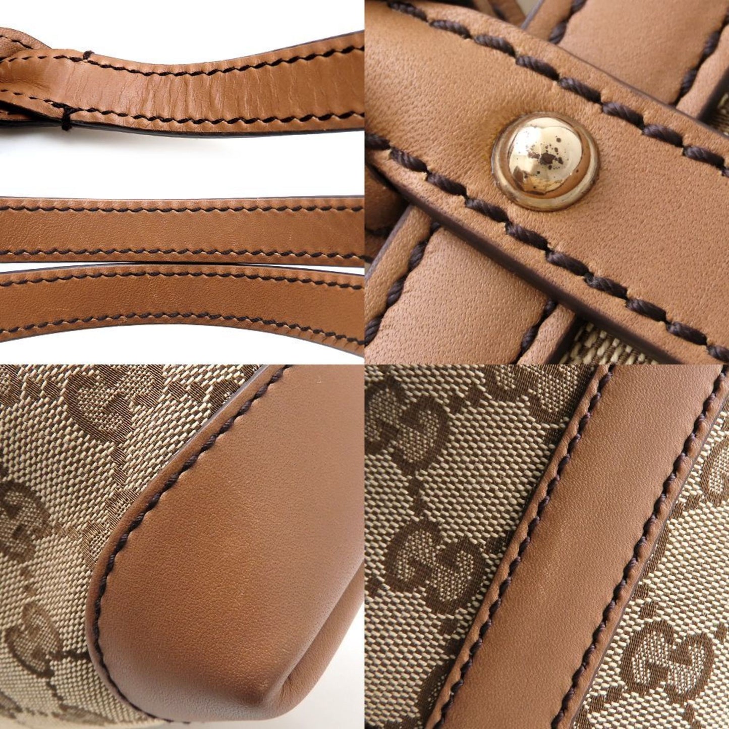 Gucci Gg Canvas Beige Brown Gg Canvas Leather Tote Bag