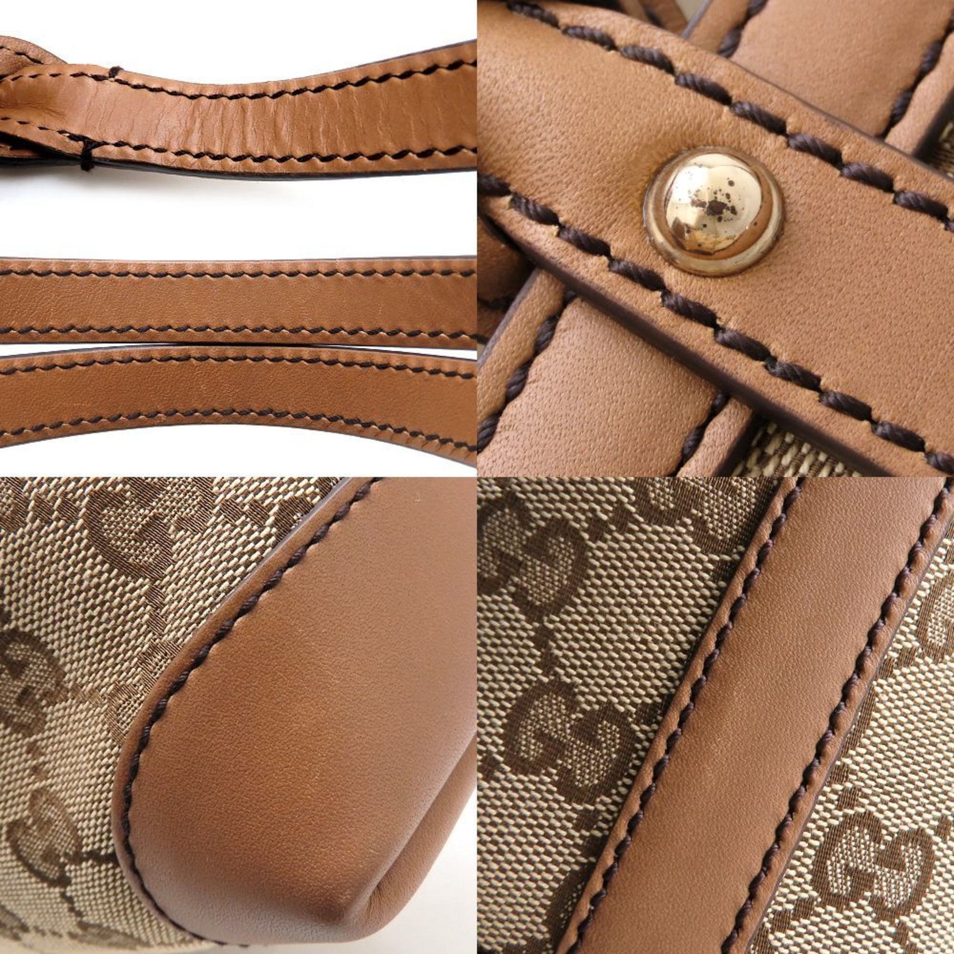 Gucci Gg Canvas Beige Brown Gg Canvas Leather Tote Bag