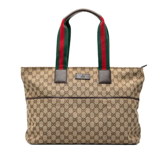 Gucci Beige Multi-Color Canvas Leather Tote Bag