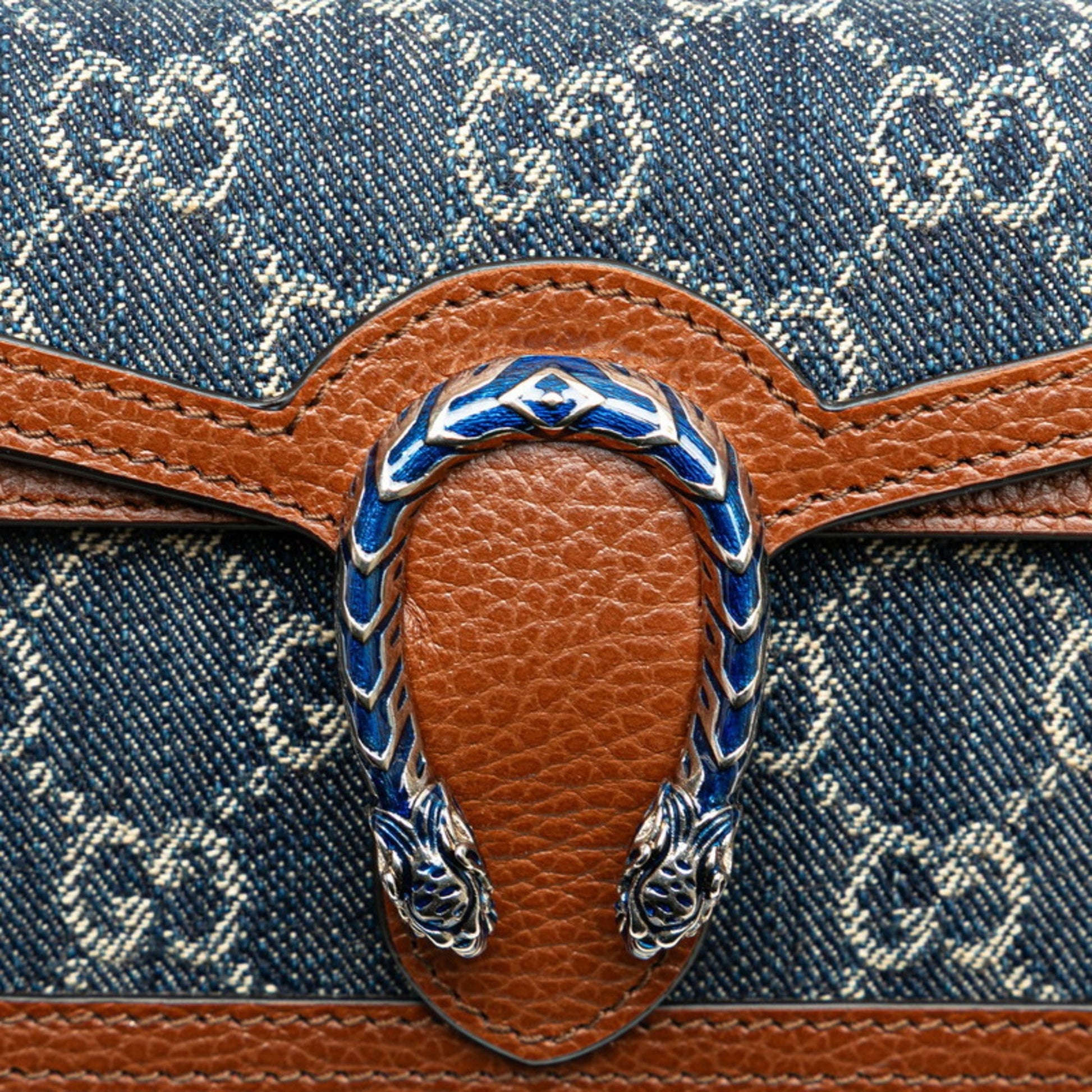 Gucci Brown Denim Leather Shoulder Bag