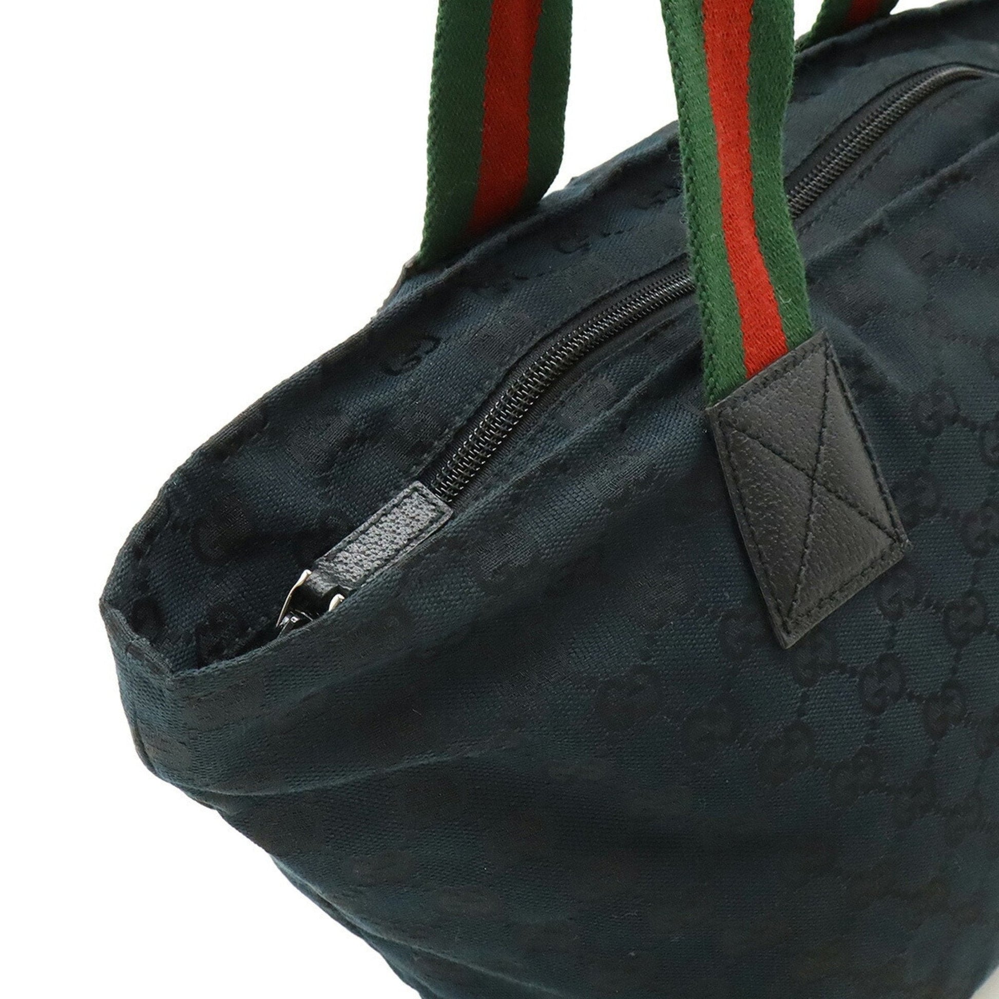 Gucci Black Green Red Color Canvas Leather Shoulder Bag Tote Bag