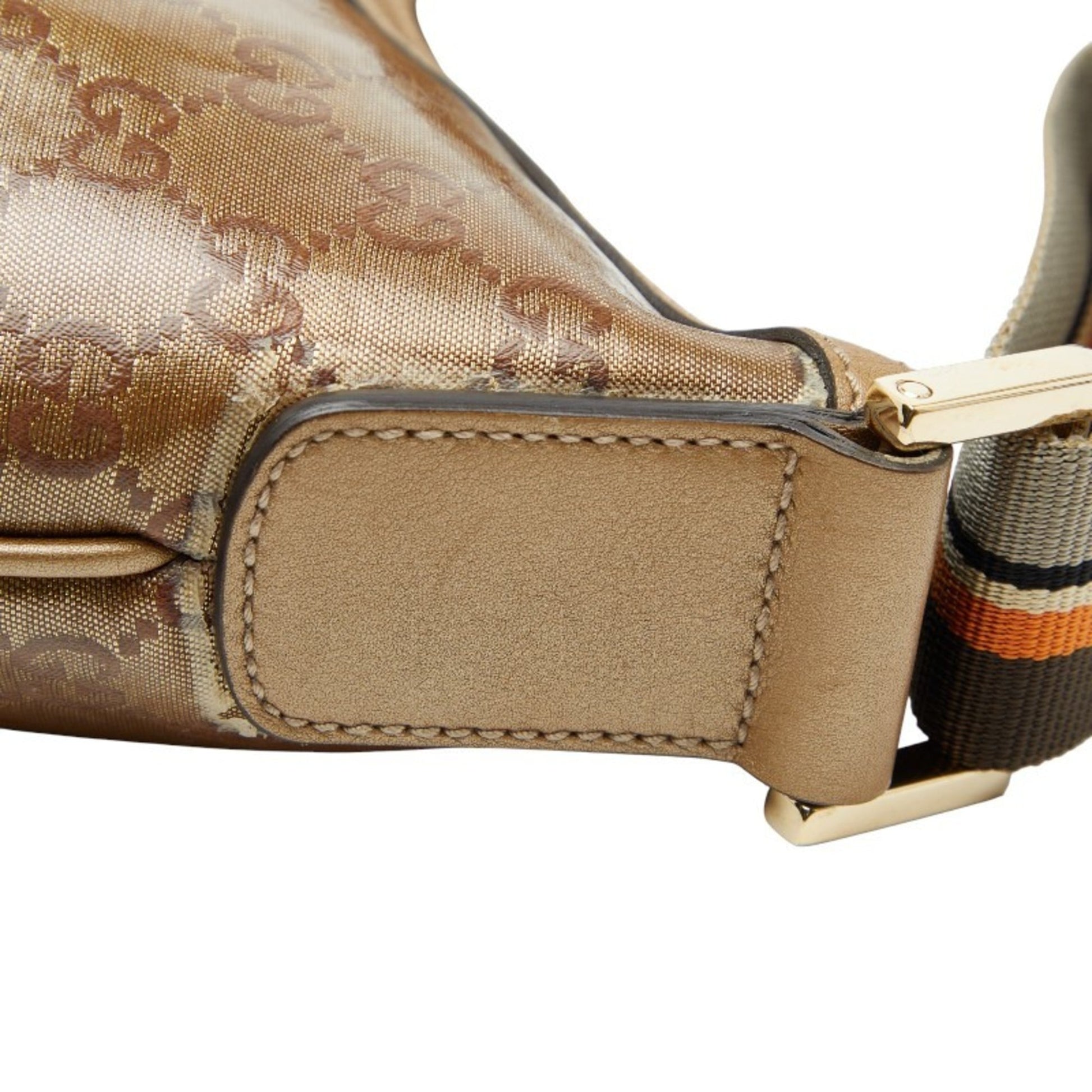 Gucci Gold Brown Gray Canvas Leather Shoulder Bag