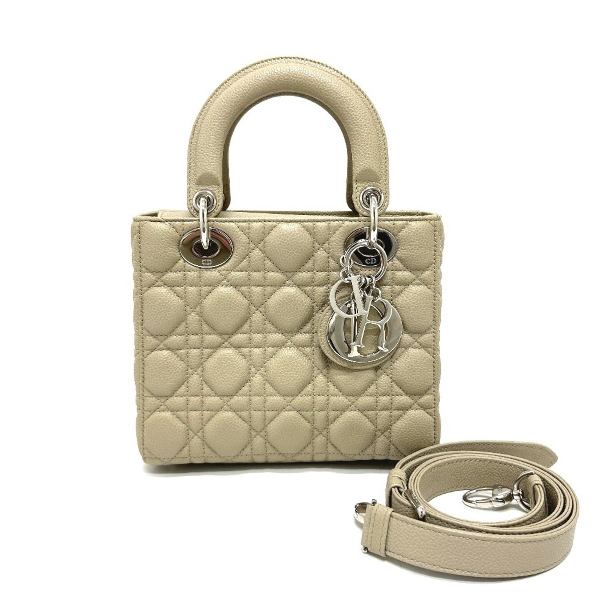 Dior Handbag Christian Lady Leather Beige
