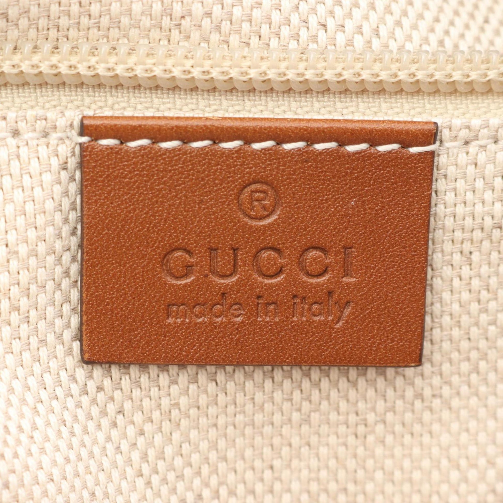 Gucci Beige Brown Canvas Leather Shoulder Bag